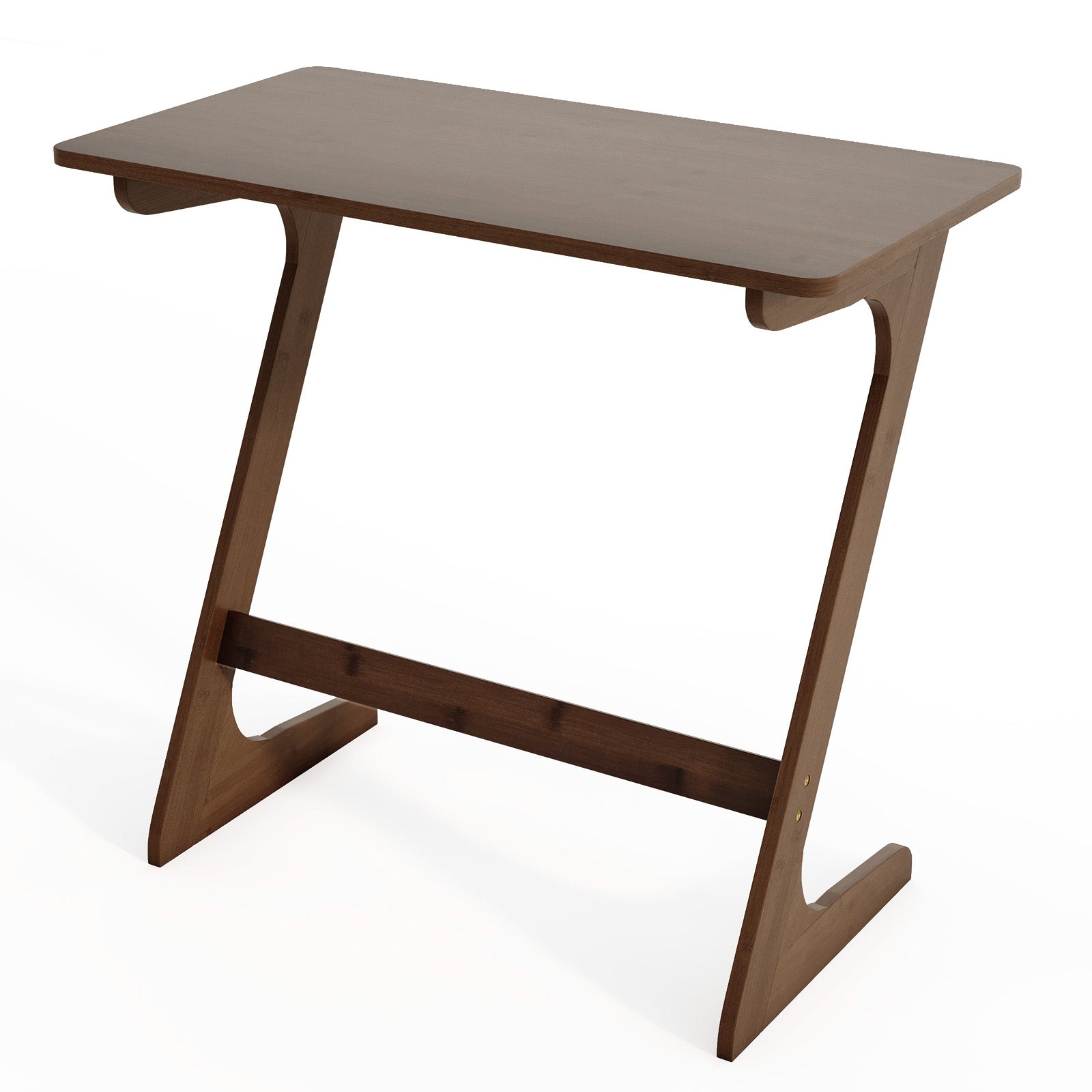 Bamboo Z-Shaped Spacious Sofa Side Table with Space-Saving Tabletop