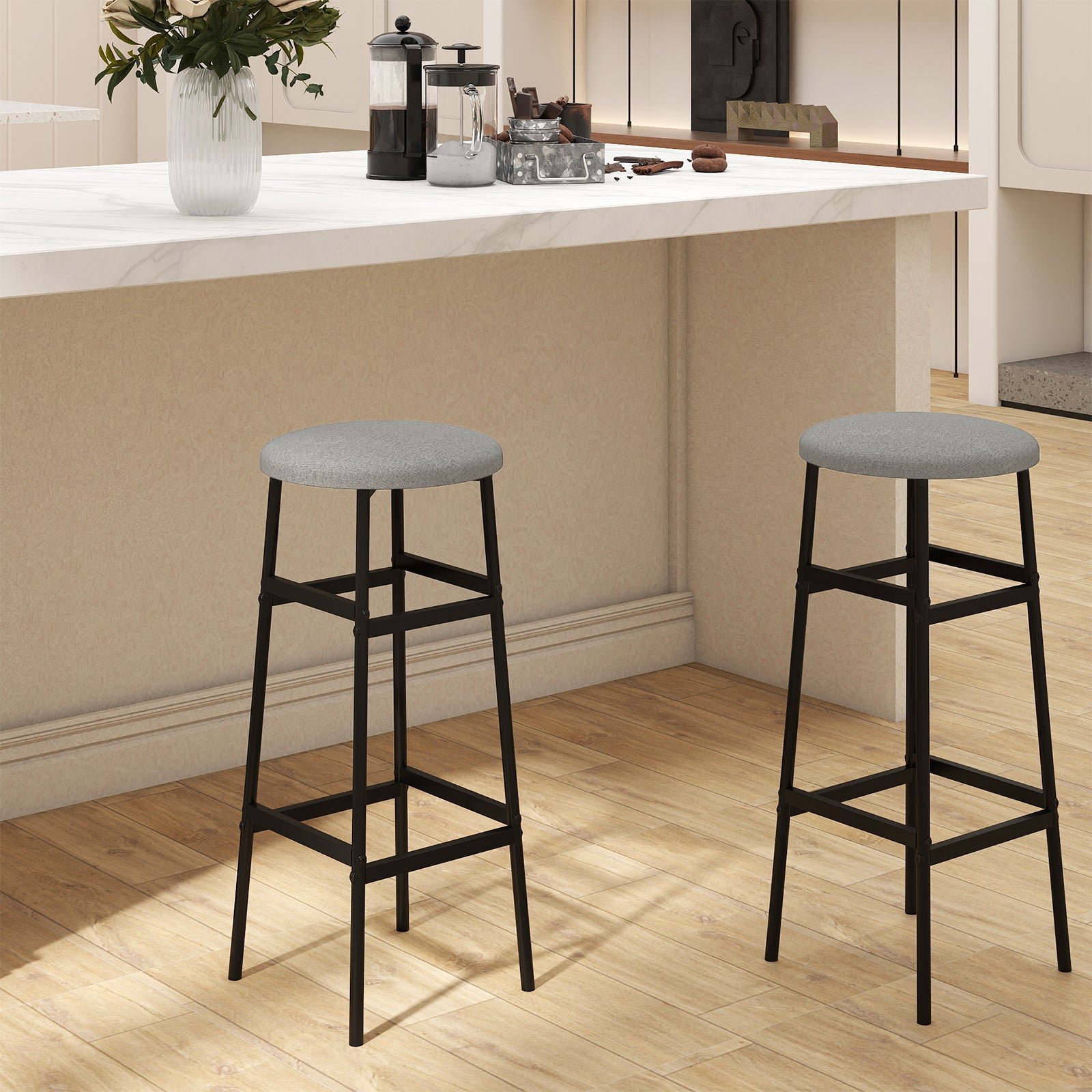 Bar Stools Set of 2 with Sturdy Metal Frame and Footrest