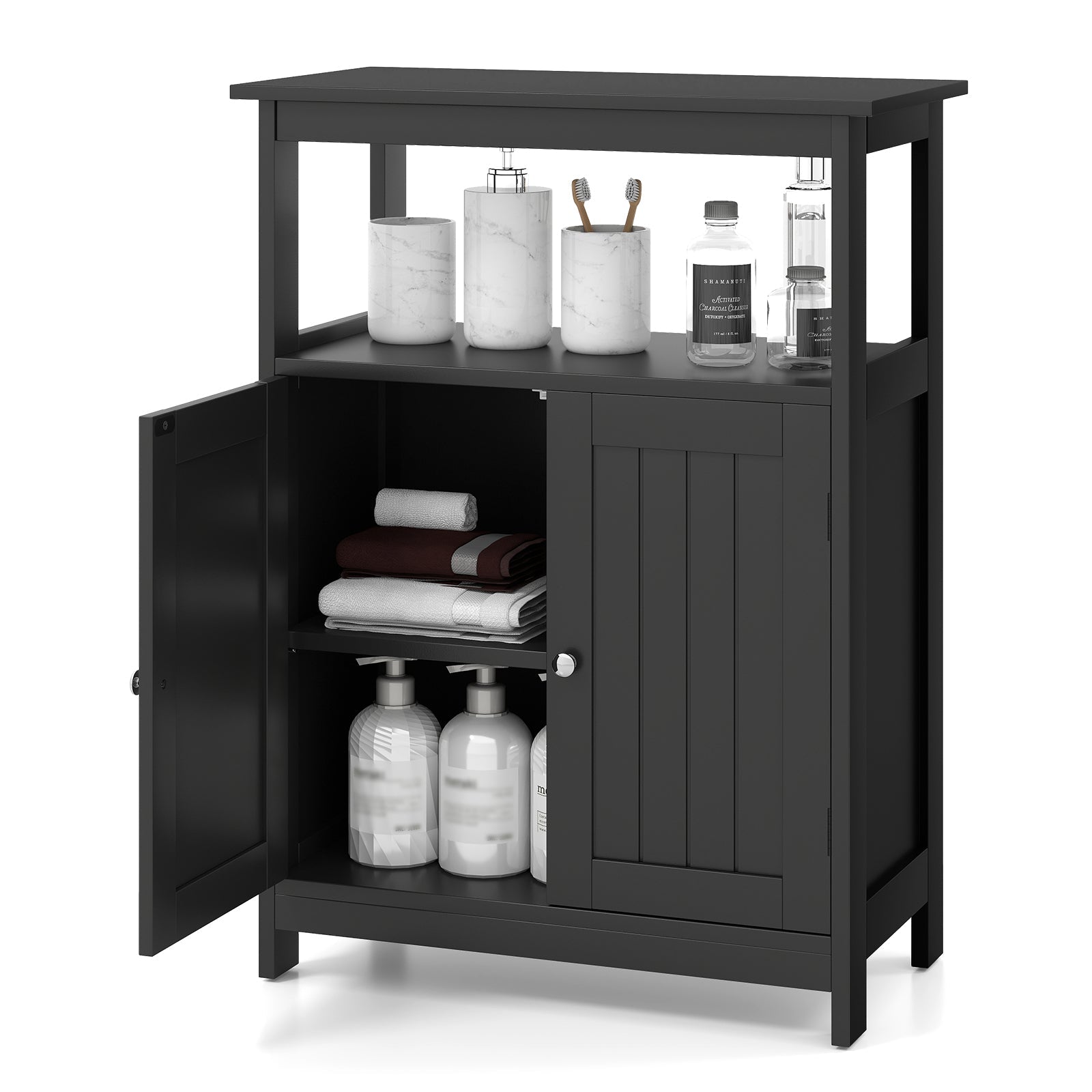 Bathroom Floor Cabinet Freestanding Storage Organizer with Open Compartment