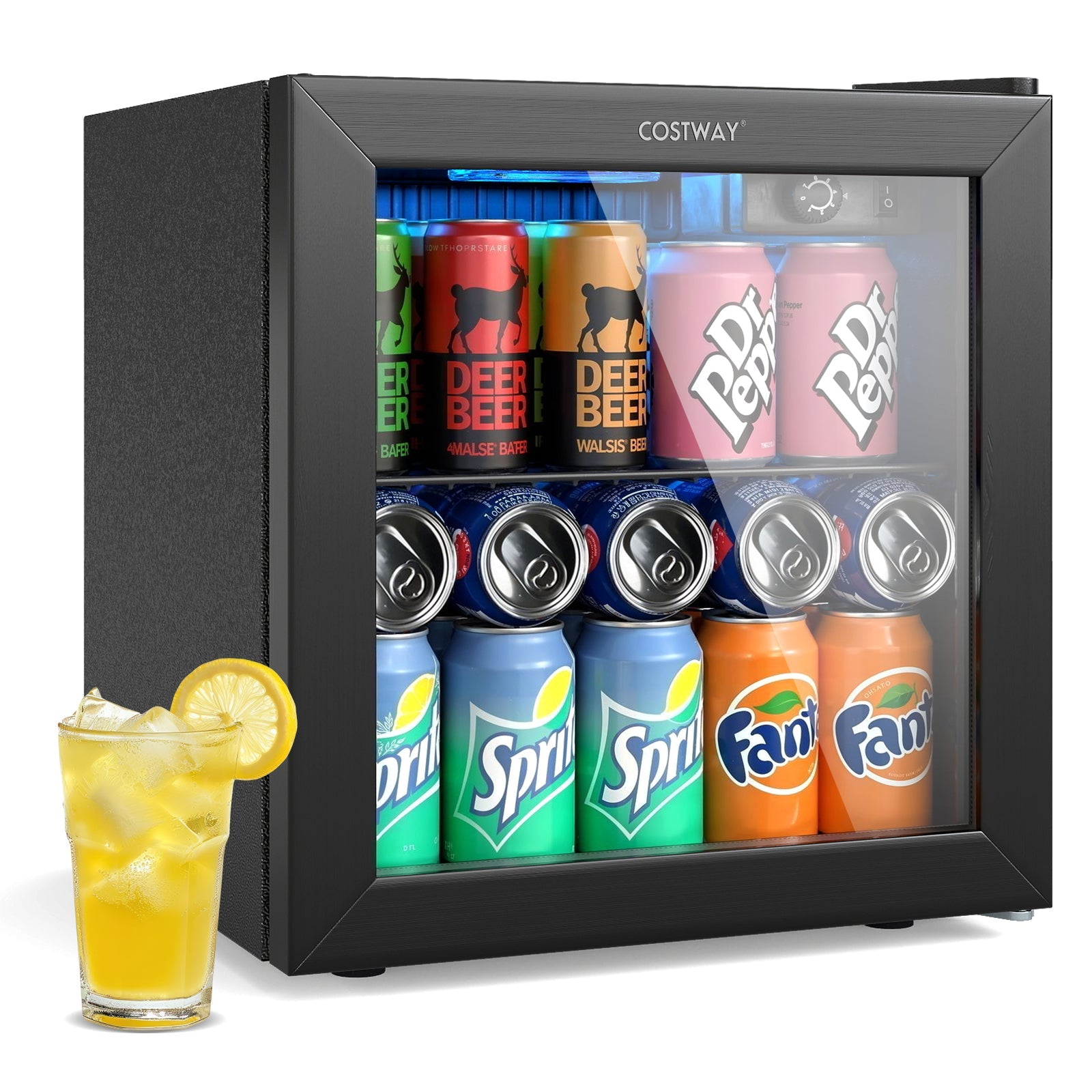 Beverage Refrigerator Cooler 1.3 Cu. Ft. 12 Bottles 55 Cans Mini Fridge-Black