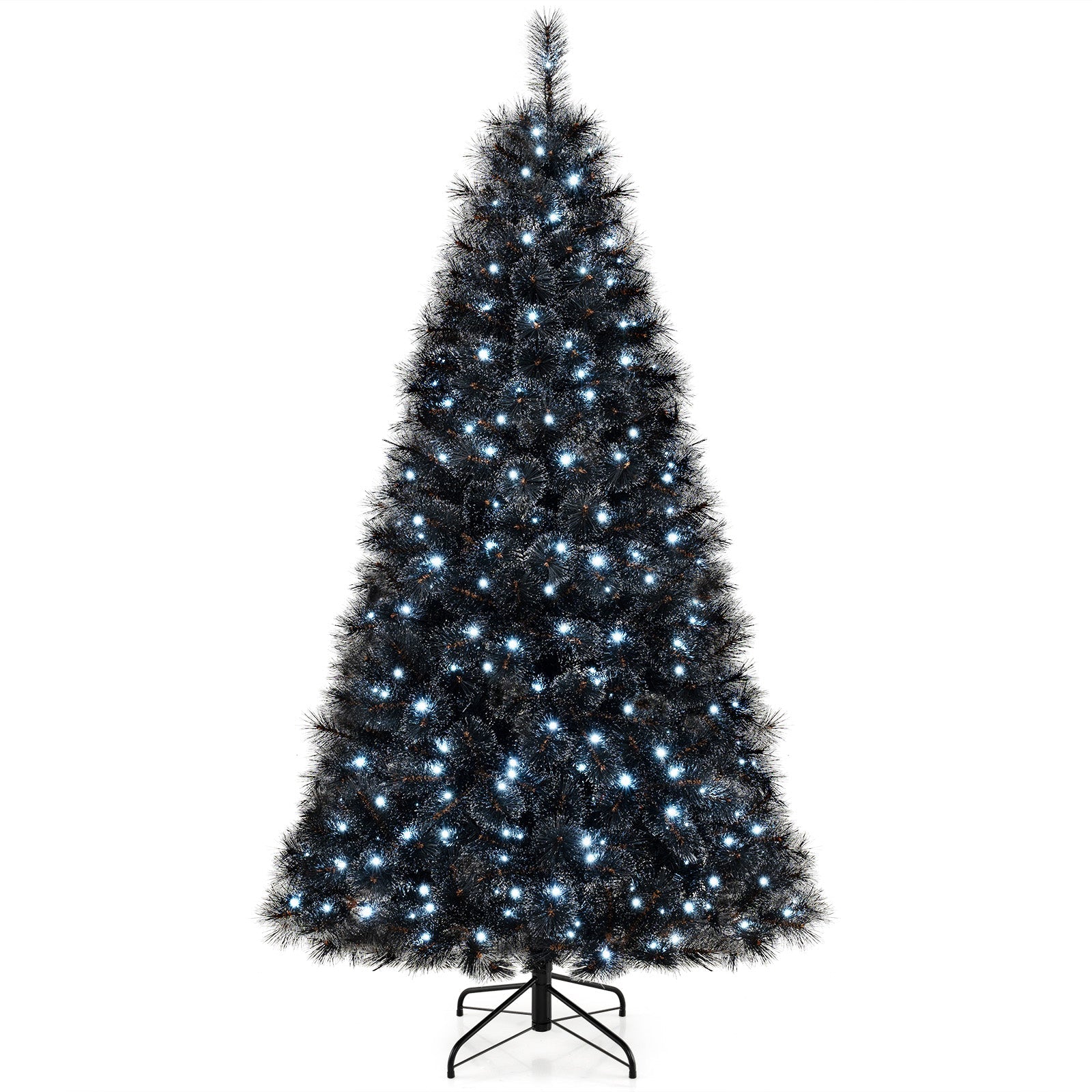 6/7/8 Feet Black Artificial Halloween Christmas Tree with PVC Branch Tips and 210/320/450 Cool White LED Lights
