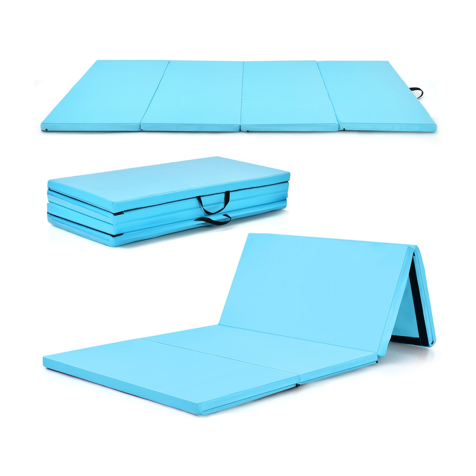 4-Panel Folding Gymnastics Mat with Carrying Handles for Home Gym-Navy