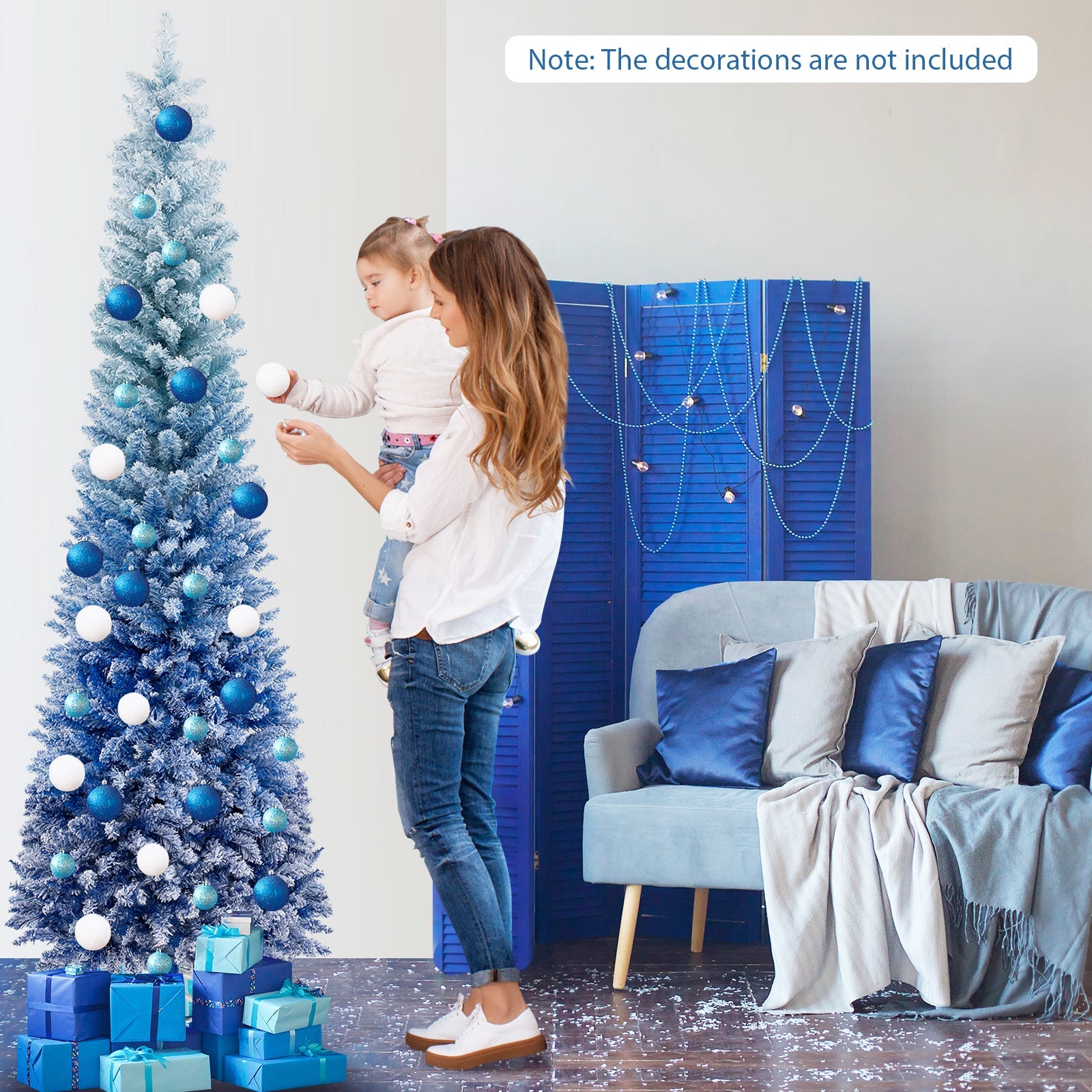 7 Feet Blue Gradient Snow Flocked Artificial Christmas Tree-Blue