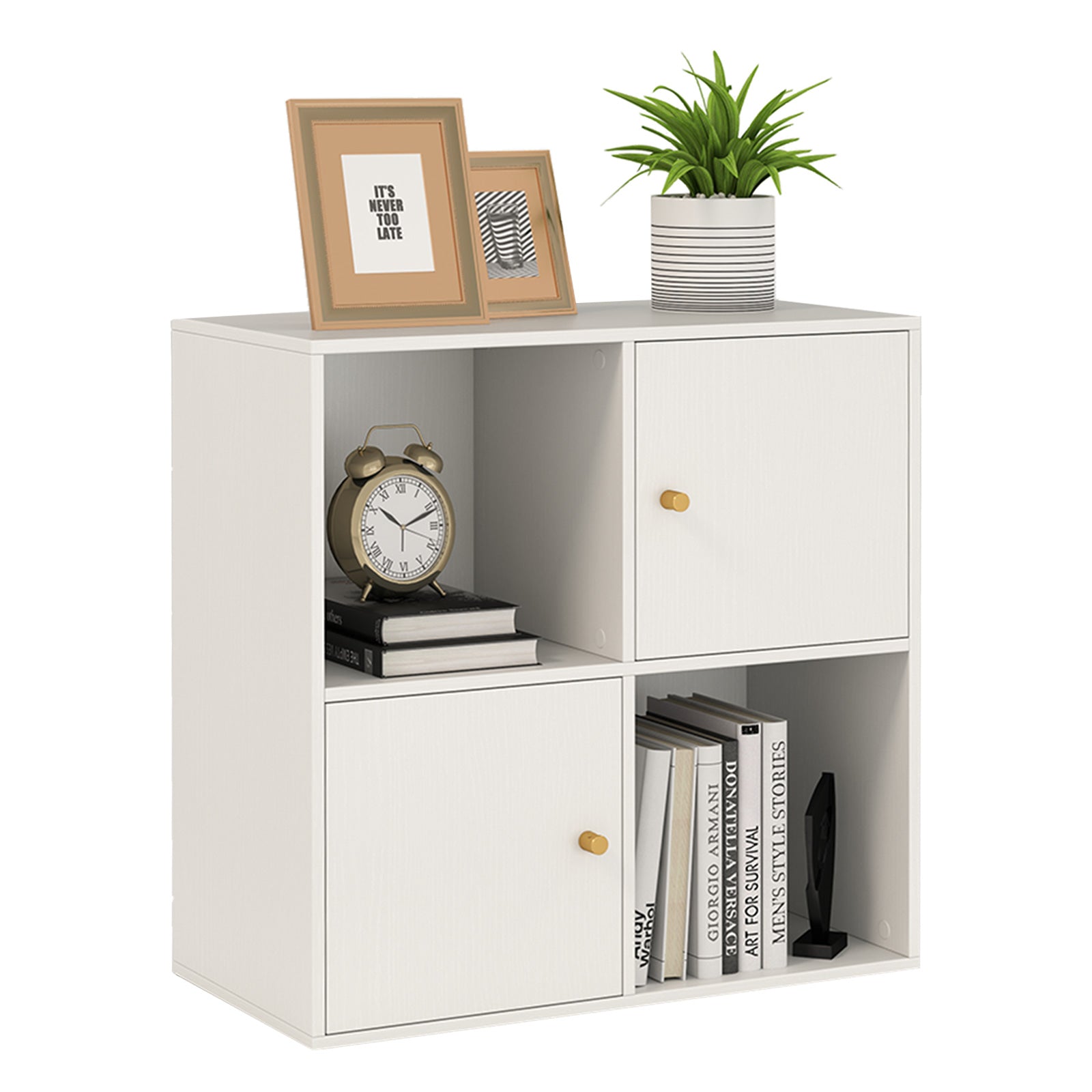 4-Cube Bookcase 3-Tier Bookshelf with Dual Anti-Tipping Kits and 2 Cabinets
