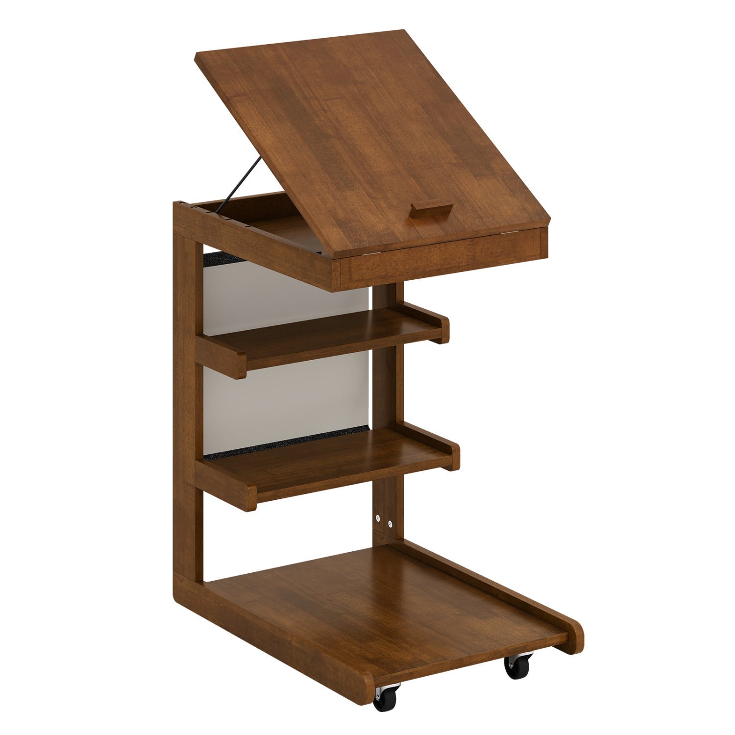 C-shaped End Table with Wheels and Adjustable Desktop for Sofa Couch Bedside