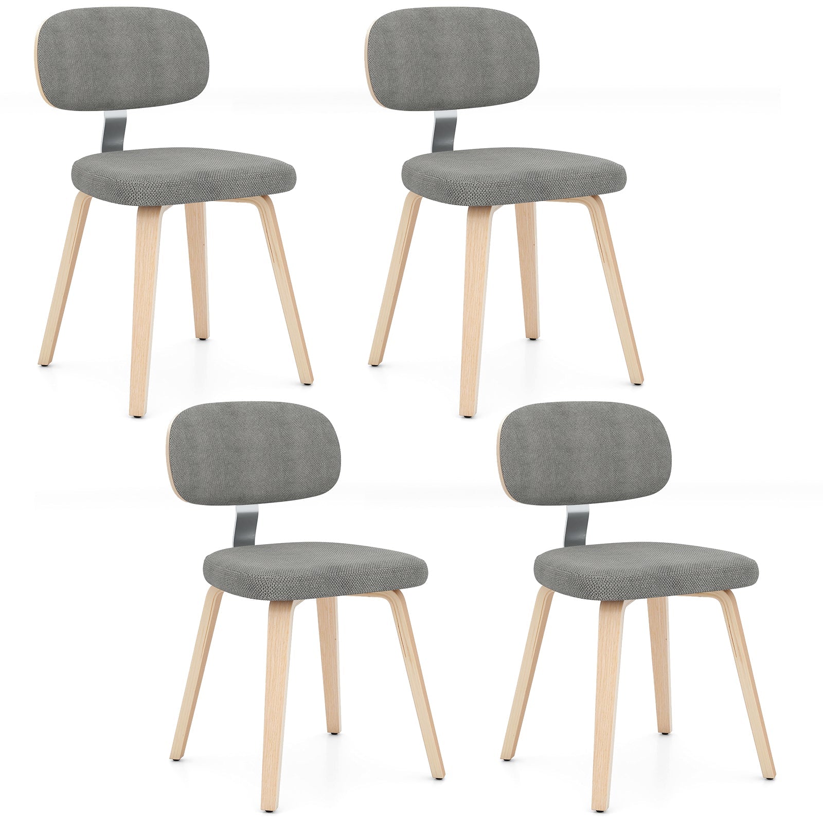 Chenille Fabric Upholstered Wooden Kitchen Chairs Set of 4