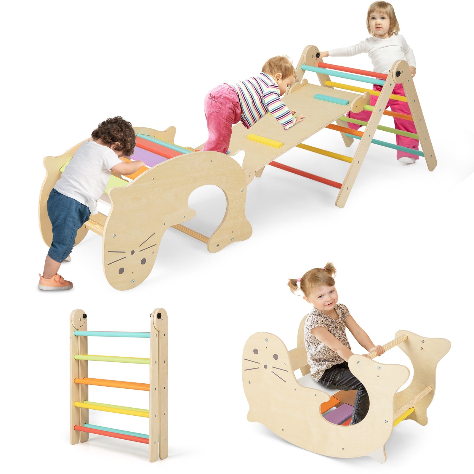 7-in-1 Indoor Climbing Toys for Toddlers with Reversible Ramp