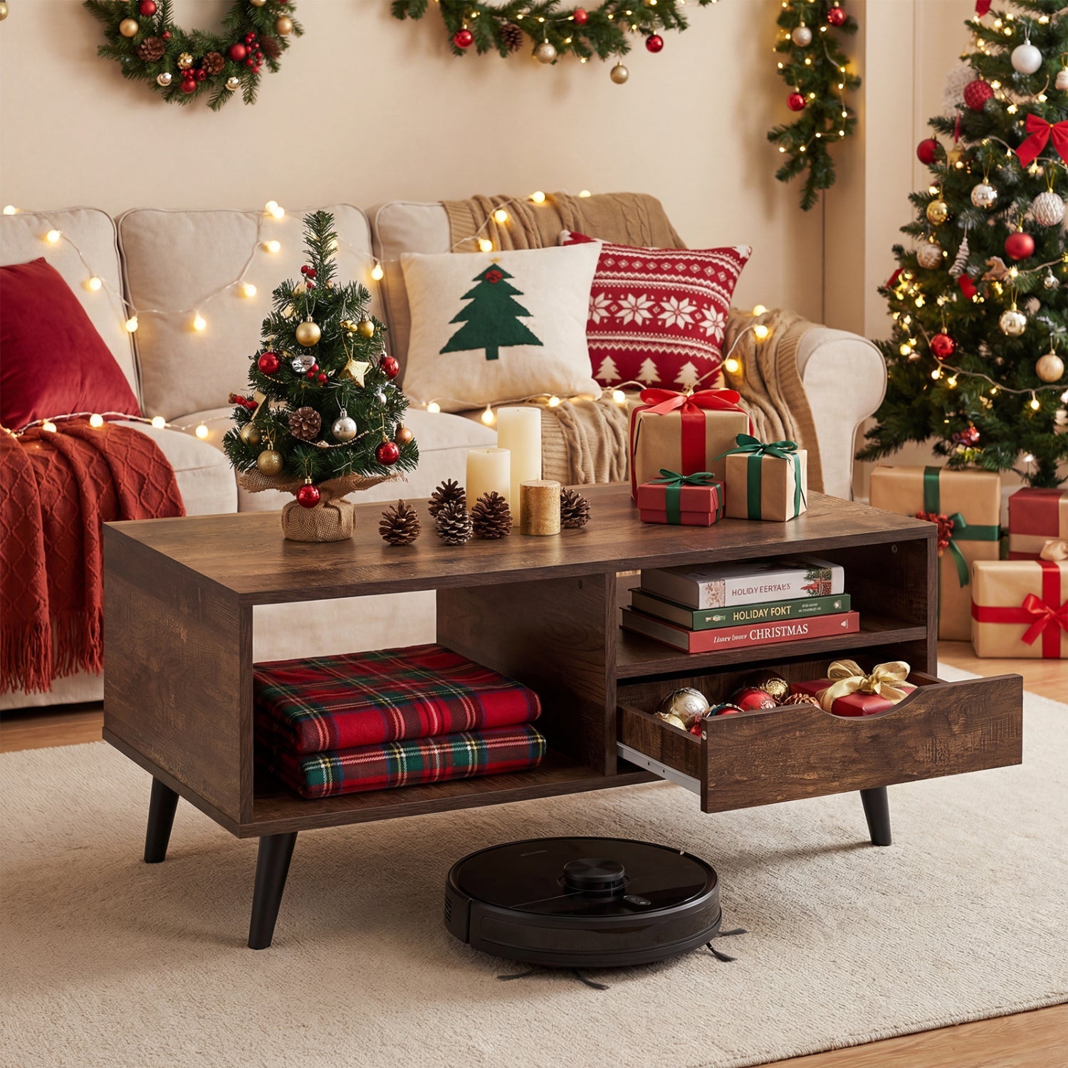 Coffee Table with Storage Rustic Rectangle Center Table