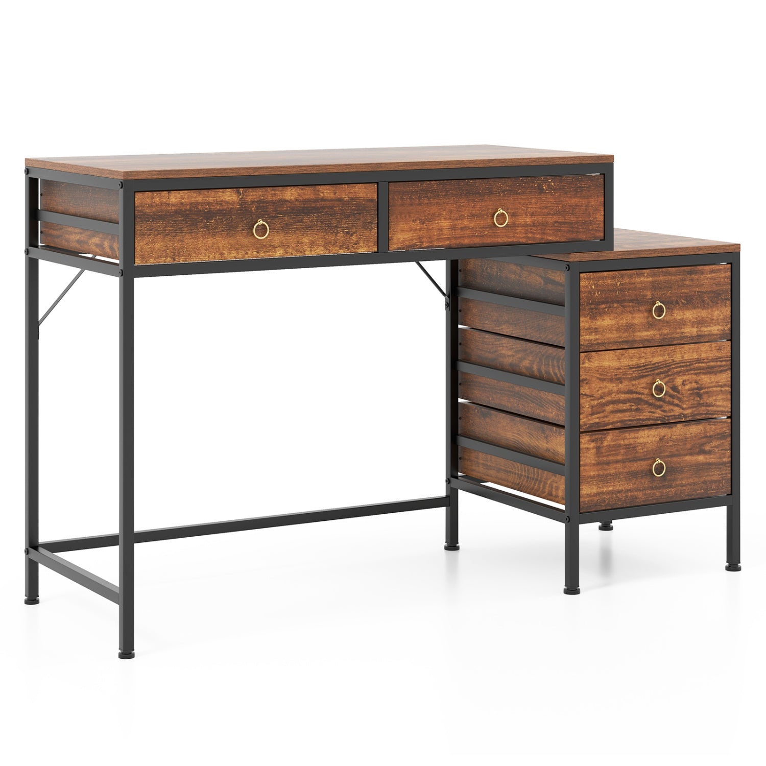 Computer Desk with 5 Drawers Home Office Desk with Side File Cabinet