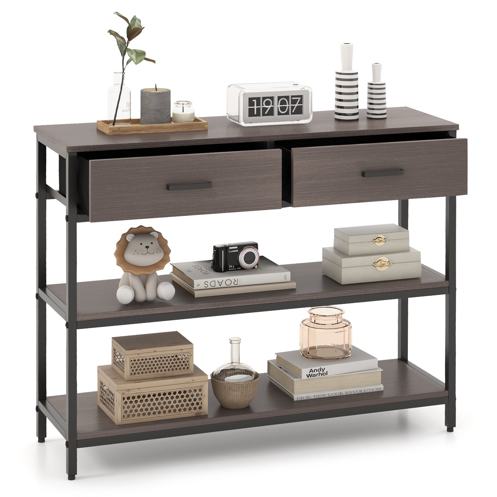 Console Table with Folding Fabric Drawers for Entryway