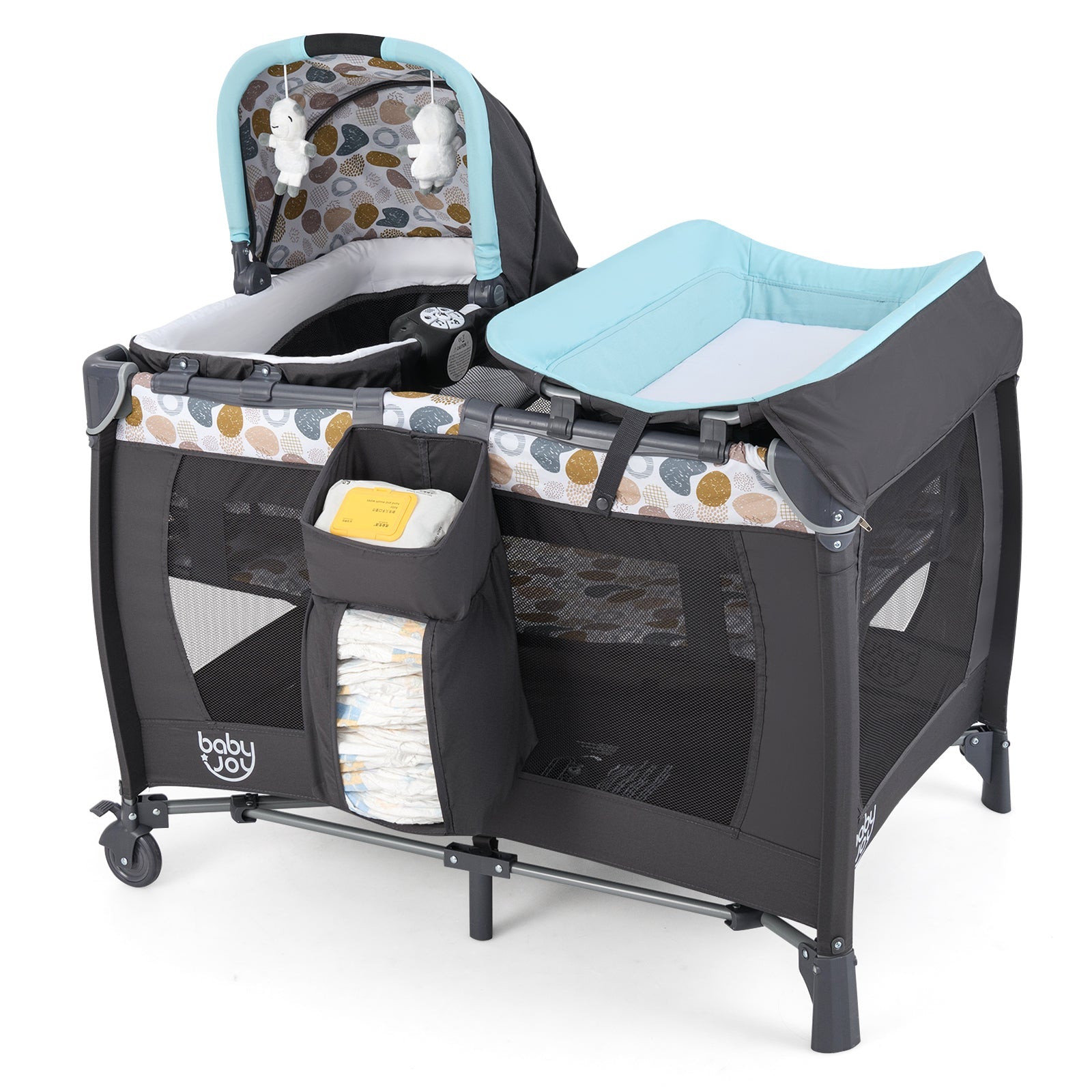 4-in-1 Convertible Portable Baby Playard Newborn Napper with Music and Toys