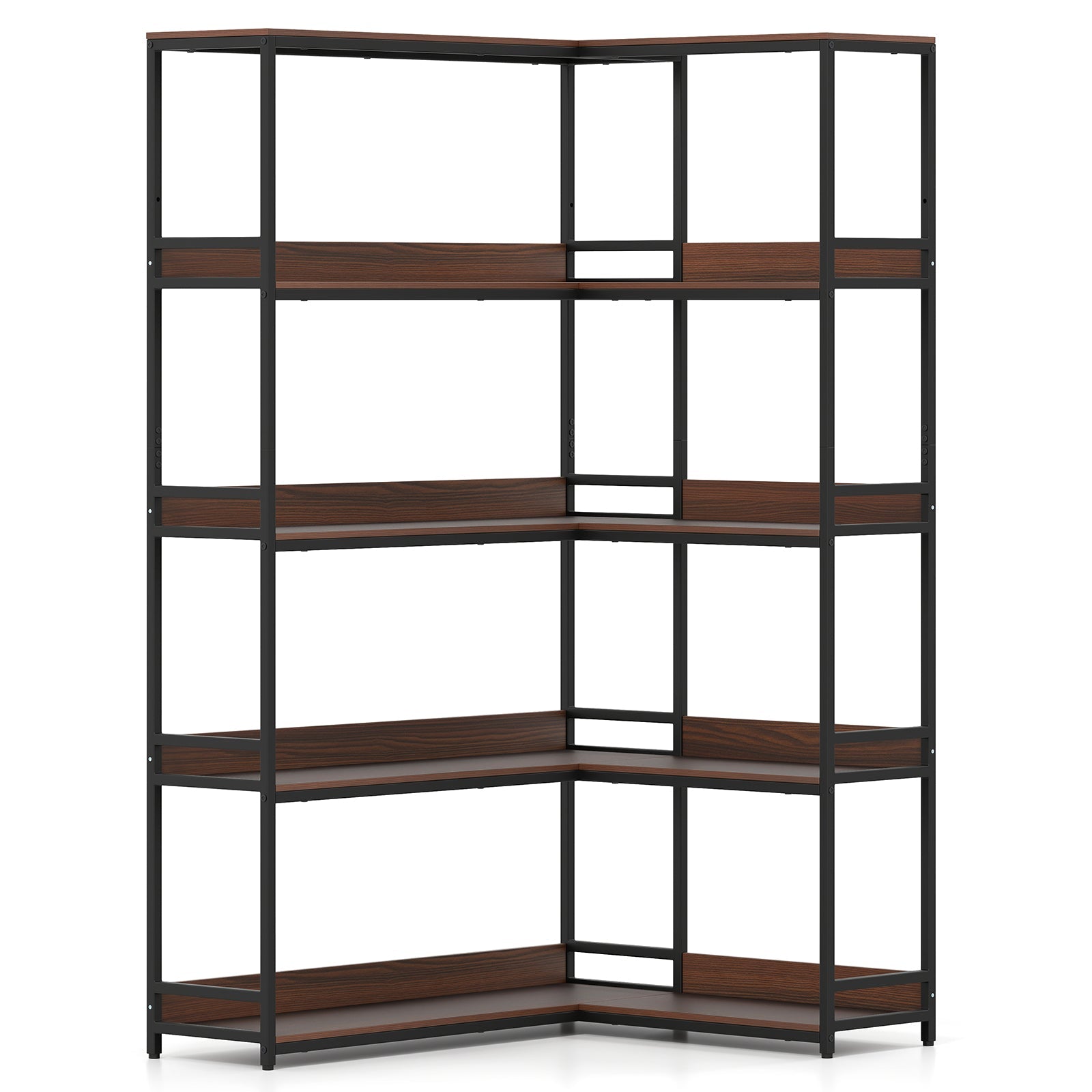 Corner Bookshelf 5-Tier L-Shaped Bookcase Etagere Bookshelf with Metal Frame