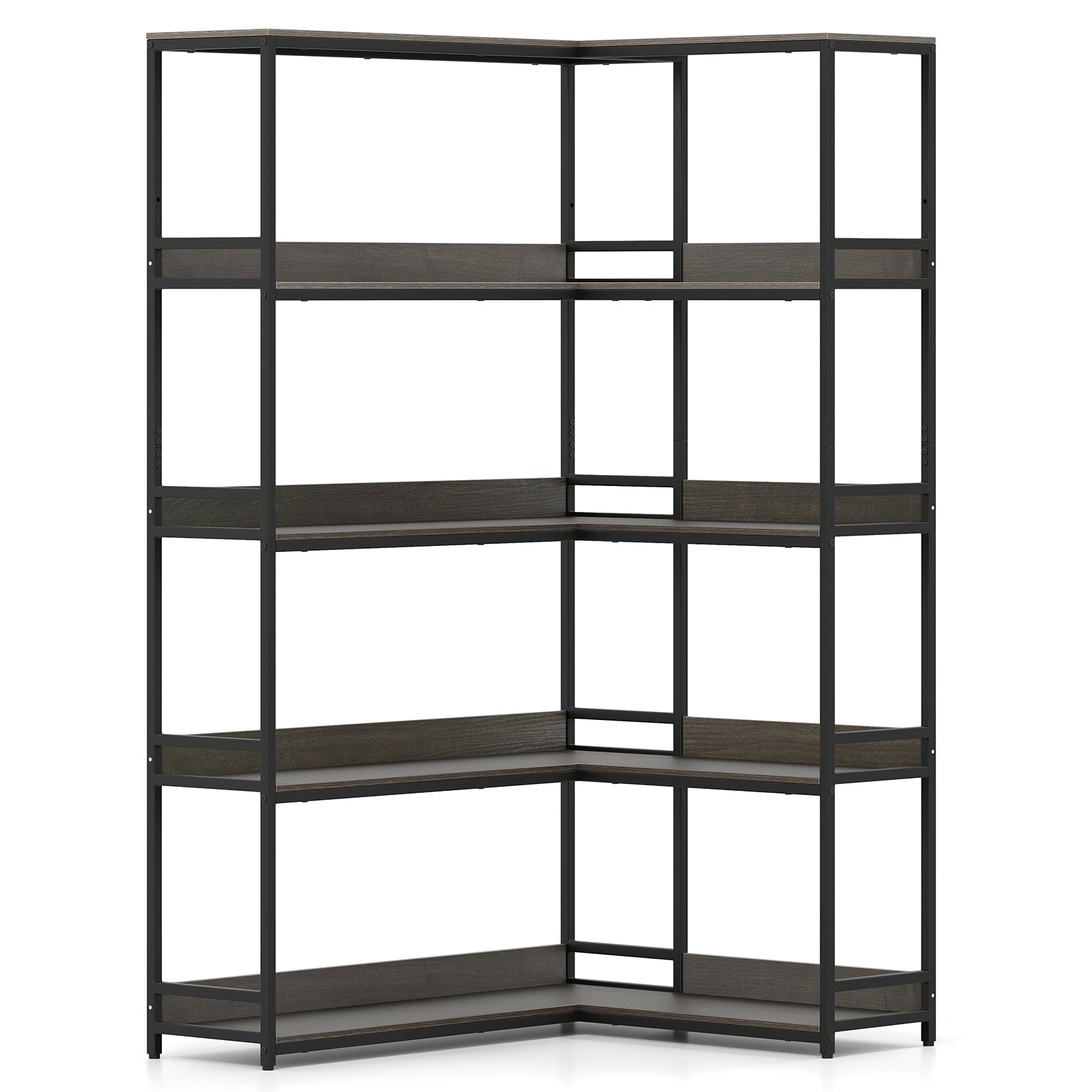 Corner Bookshelf 5-Tier L-Shaped Bookcase Etagere Bookshelf with Metal Frame