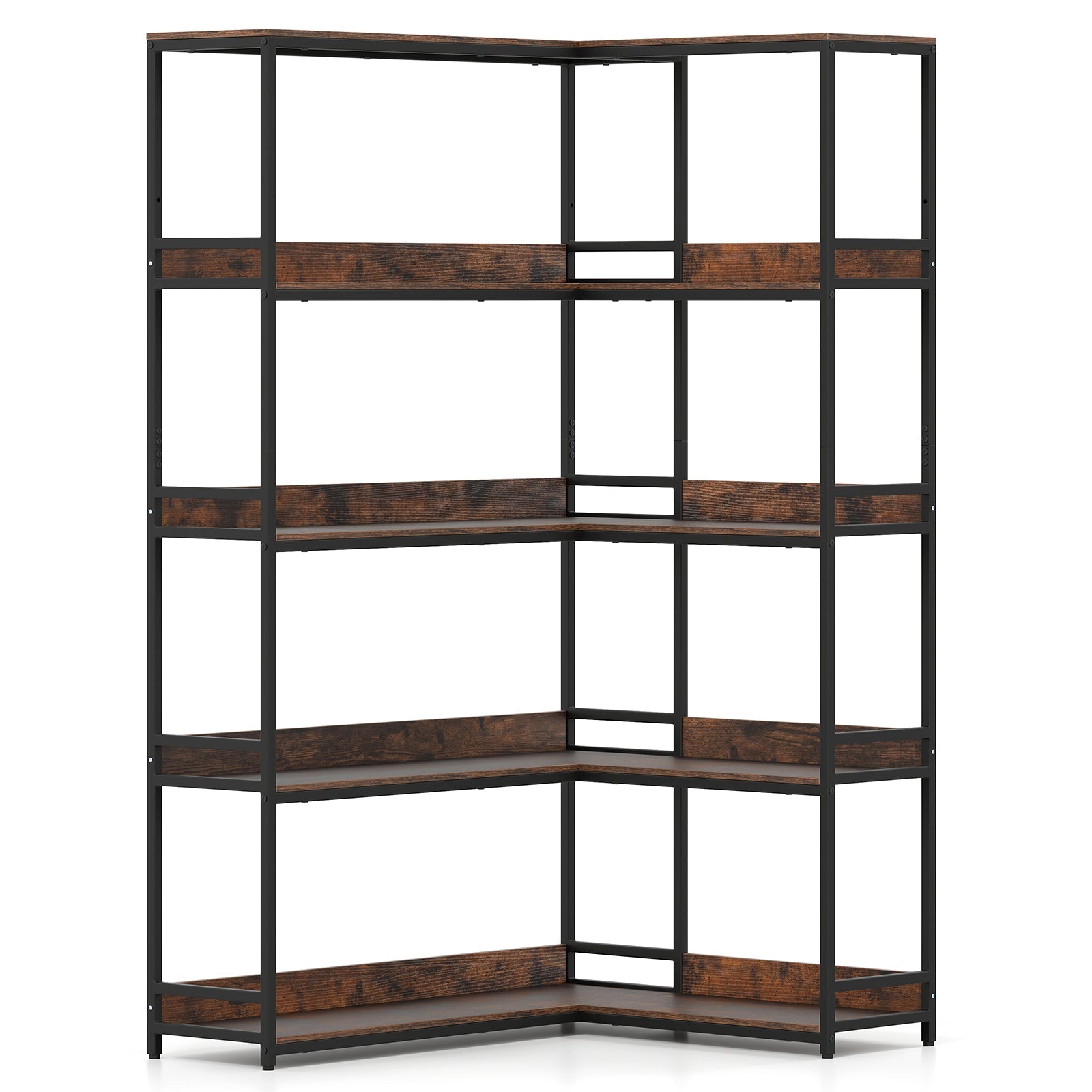 Corner Bookshelf 5-Tier L-Shaped Bookcase Etagere Bookshelf with Metal Frame
