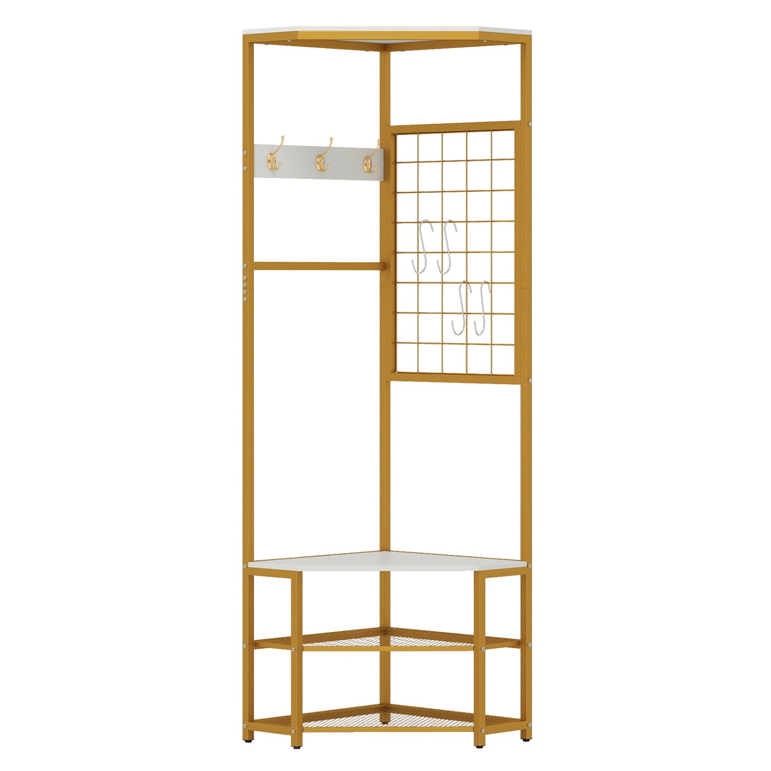 Corner Hall Tree Freestanding Coat Rack with Storage Shelves Removable Hooks