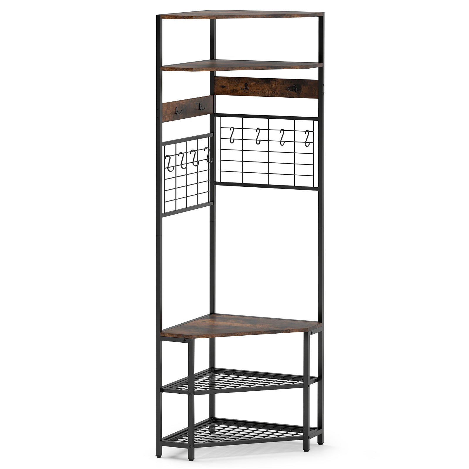 5-Tier Corner Hall Tree with Shoe Storage Bench