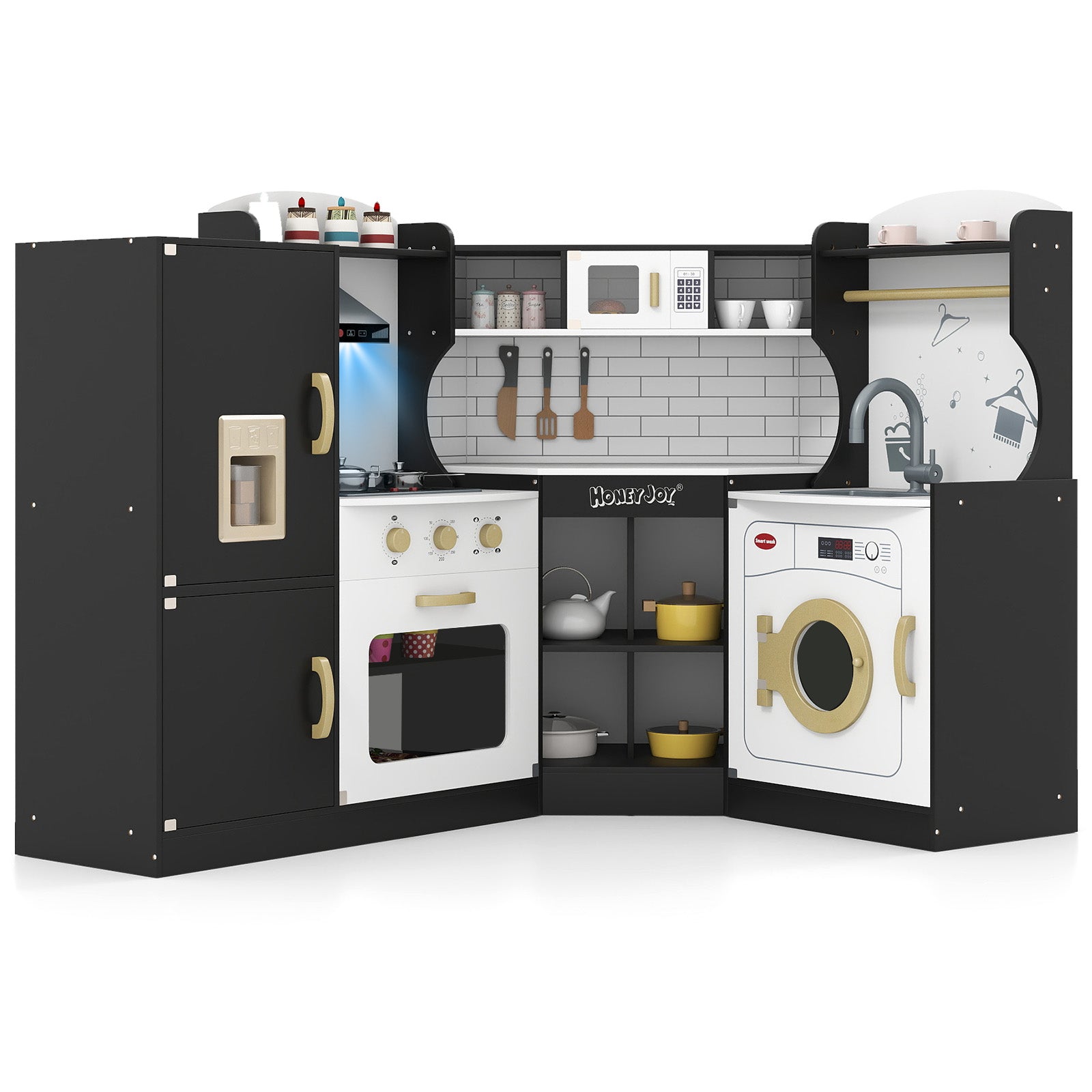 Corner Kids Play Kitchen with Washing Machine and Ice Maker Gift for Boys Girls