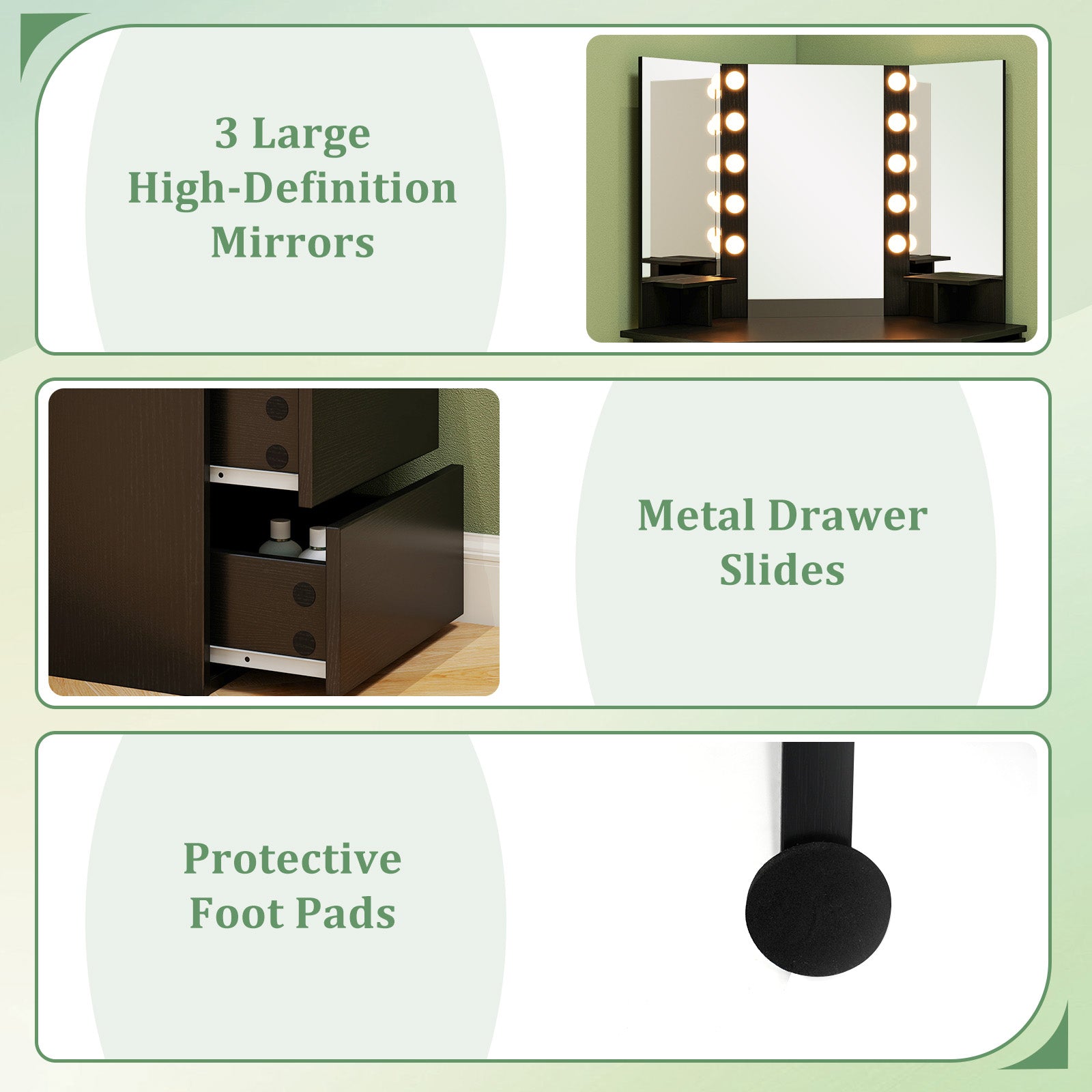Corner Vanity Desk with 3-Color LED Lighted Mirror and Power Outlet