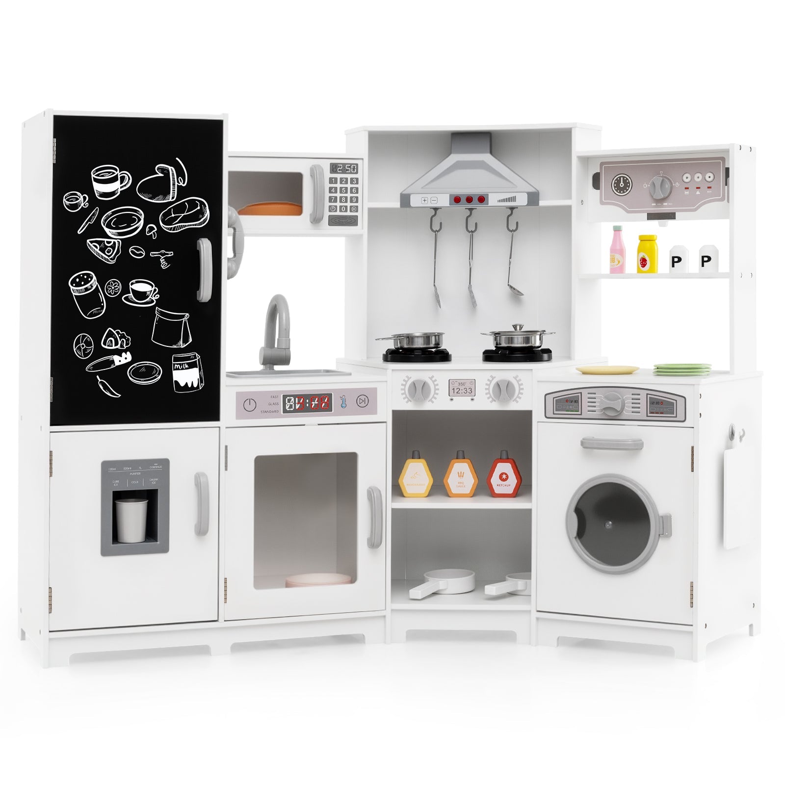 Corner Wooden Play Kitchen with Lights and Sounds Large Pretend Play Kitchen Set