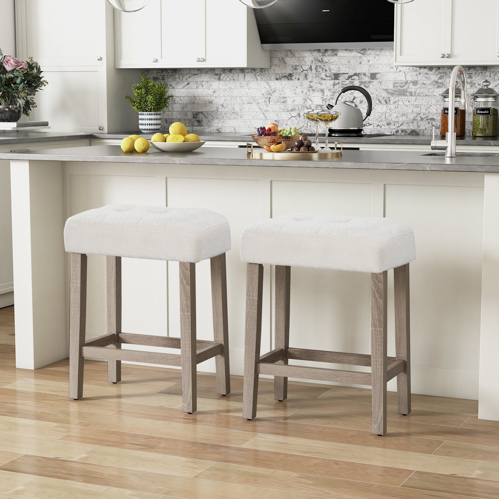 Modern Counter Height Bar Stools Set of 2 with Rubber Wood Legs