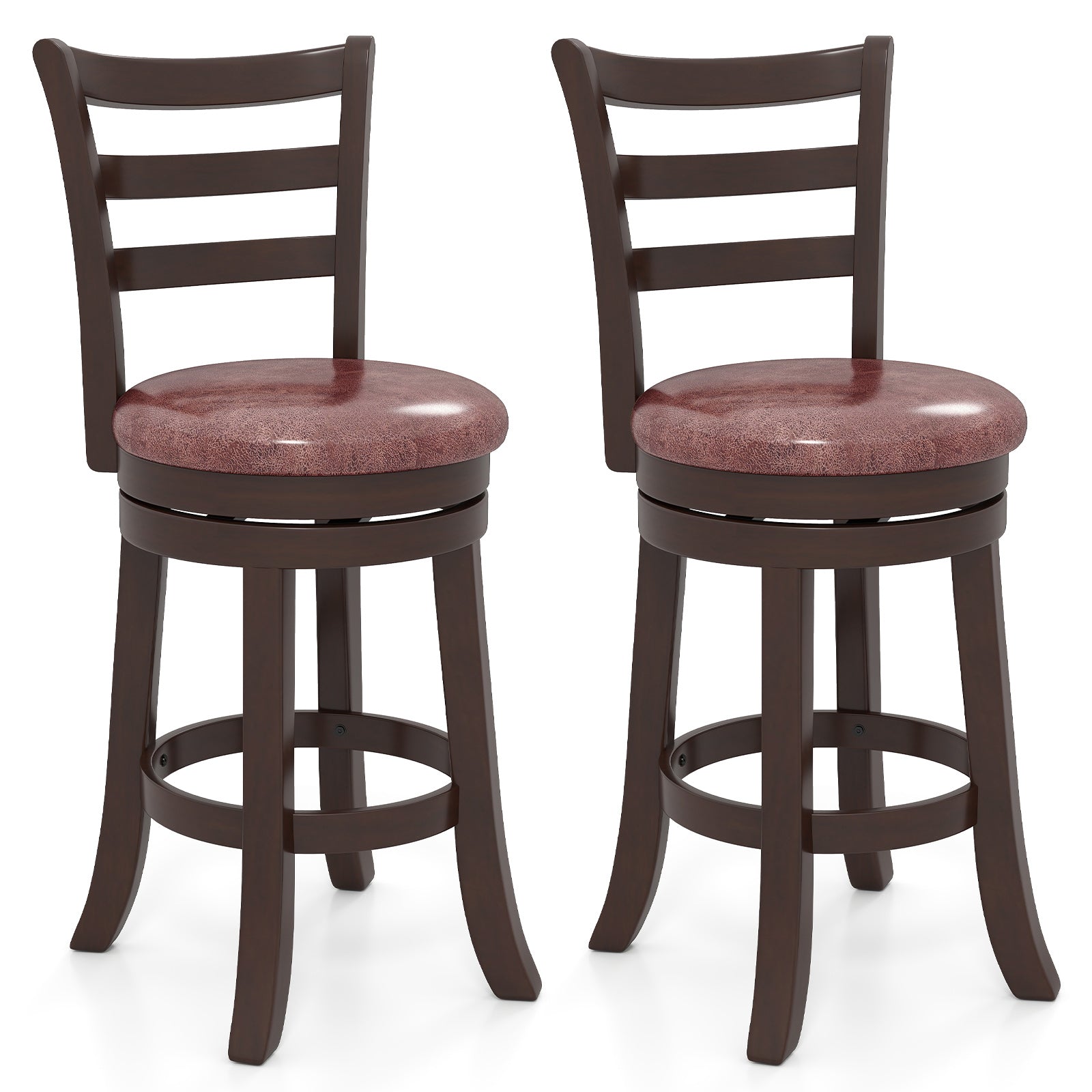 Counter Height Swivel Barstools Set of 2 with Faux Leather Seat and Wrap-around Footrest