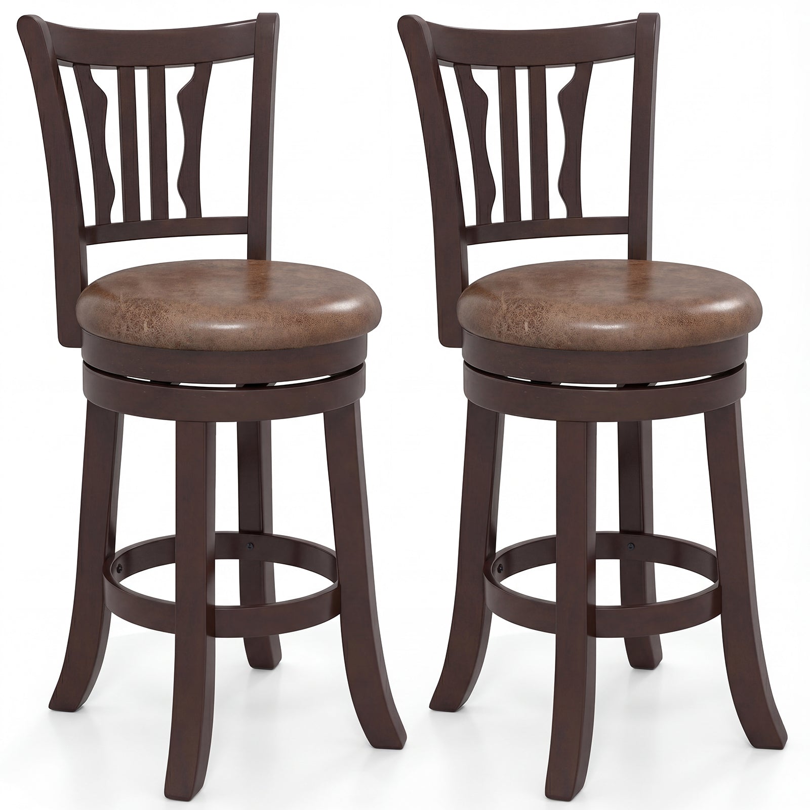 Counter Height Swivel Bar Stools Set of 2 with Back and Solid Rubber Frame