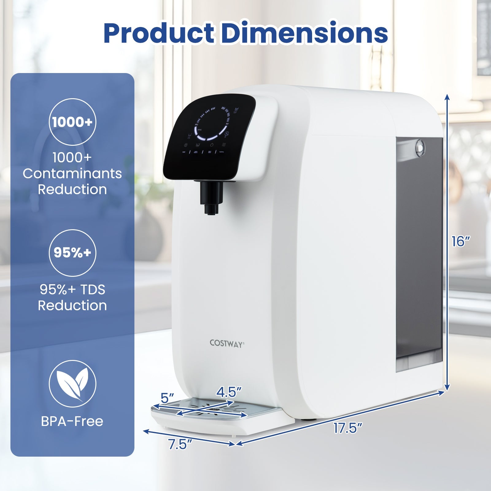 Countertop Reverse Osmosis Water Filter 5-Stage RO + PPC Water Filtration System with UV Light-White