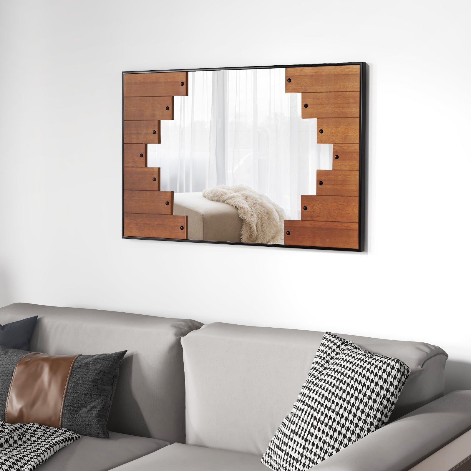 37.5 Inch x 26.5 Inch Decorative Rectangle Wall Mirror with Piano Key-Shaped Frame-Black