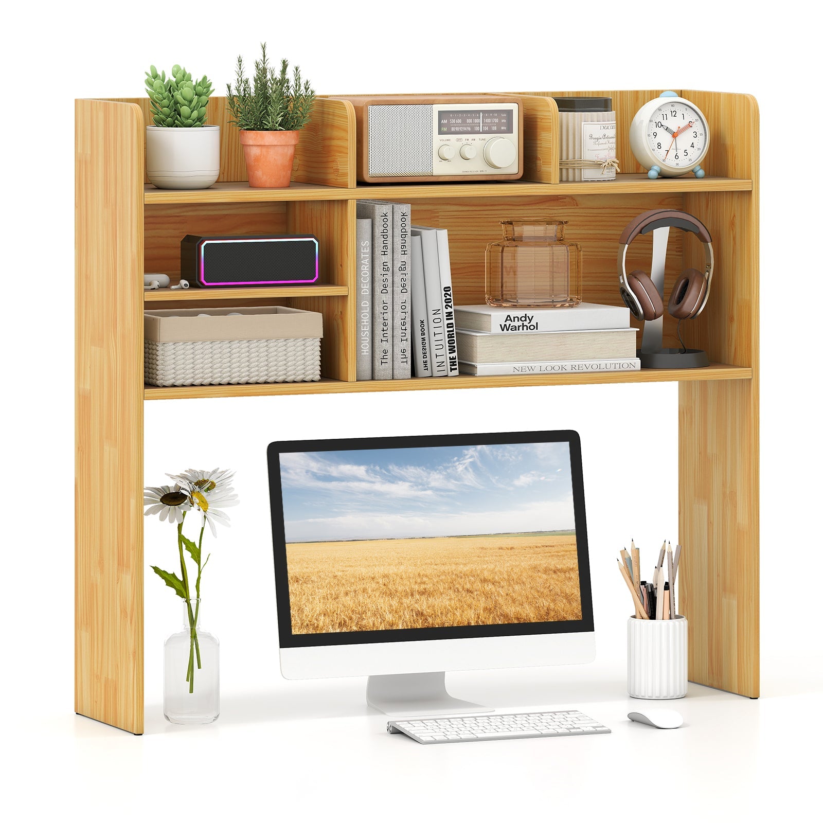 Desktop Bookshelf Countertop Storage Hutch with 6 Shelves