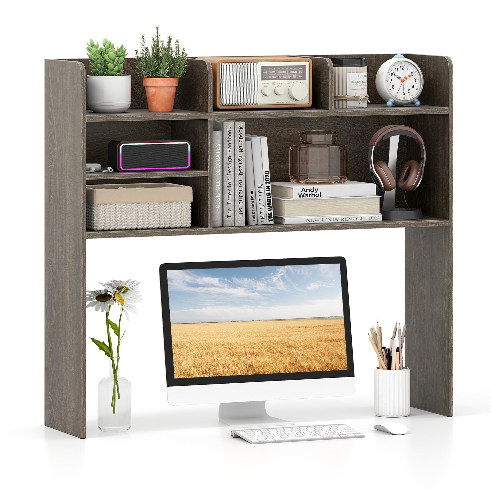 Desktop Bookshelf Countertop Storage Hutch with 6 Shelves