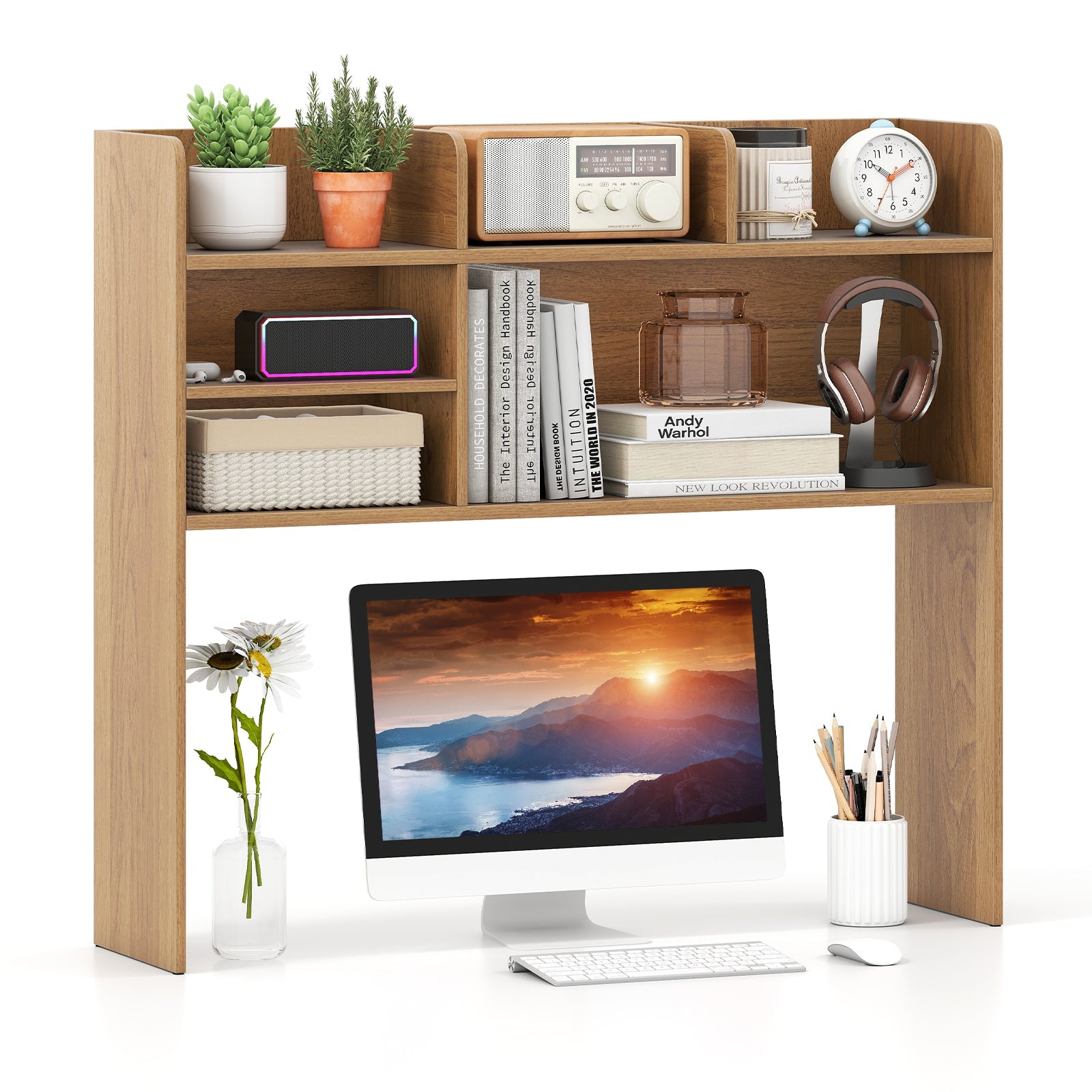 Desktop Bookshelf Countertop Storage Hutch with 6 Shelves
