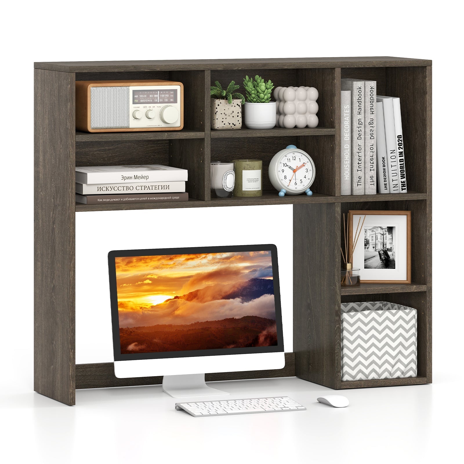 Desktop Bookshelf with 7 Open Cubbies and 3 Adjustable Shelves