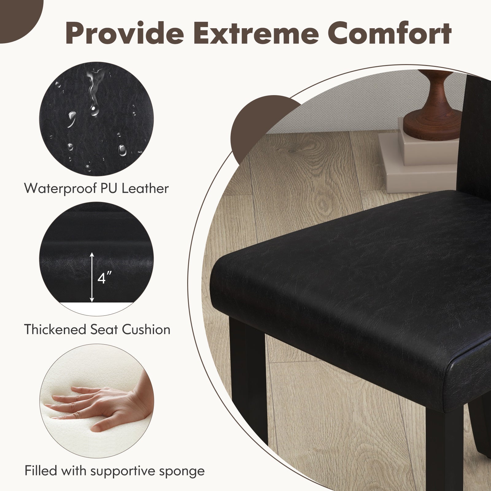 Dining Chair Set of 4 Upholstered Kitchen Dinette Chairs with Wood Frame