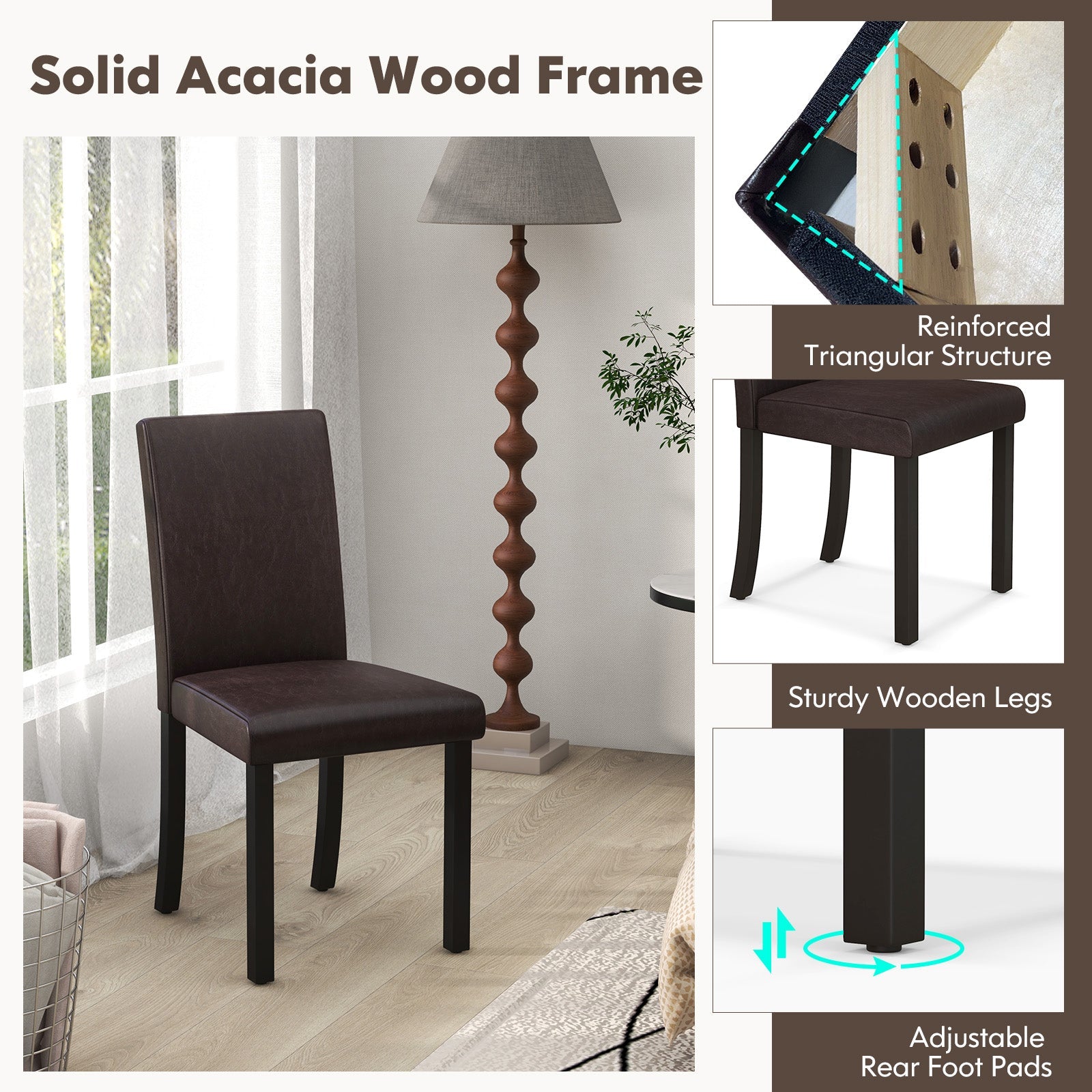 Dining Chair Set of 4 Upholstered Kitchen Dinette Chairs with Wood Frame