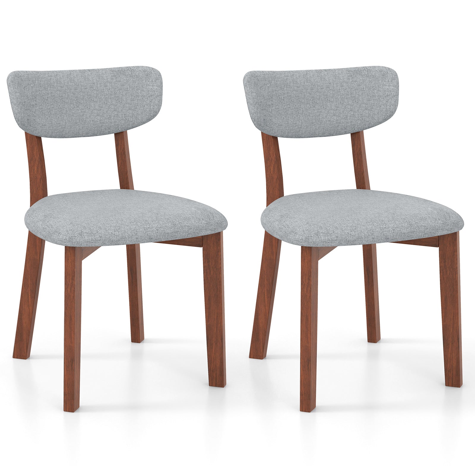 Dining Chairs Set of 2 Upholstered Mid-Back Chairs with Solid Rubber Wood Frame