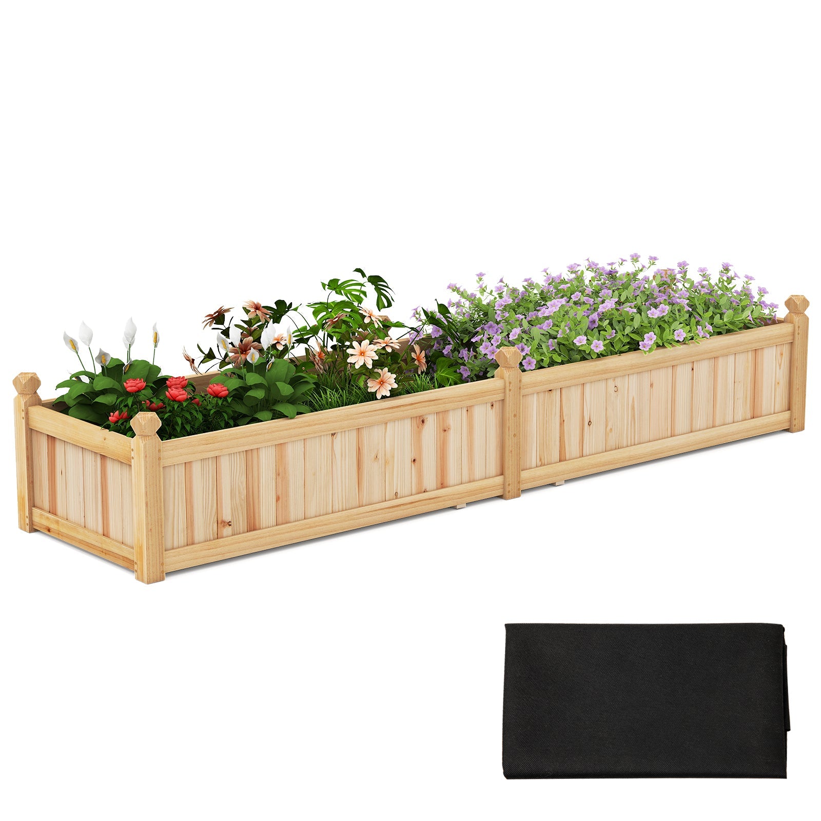 91 x 24 x 16 Inch Divisible Planter Box with Corner Drainage and Non-woven Liner for Growing Vegetables