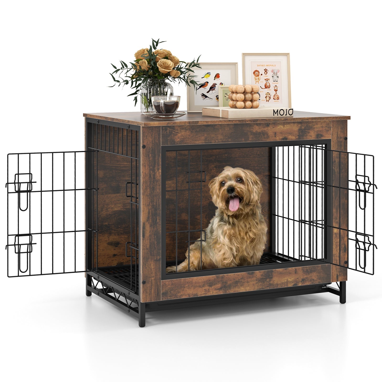 Dog Crate Furniture with Double Lockable Doors and Removable Pull-out Tray