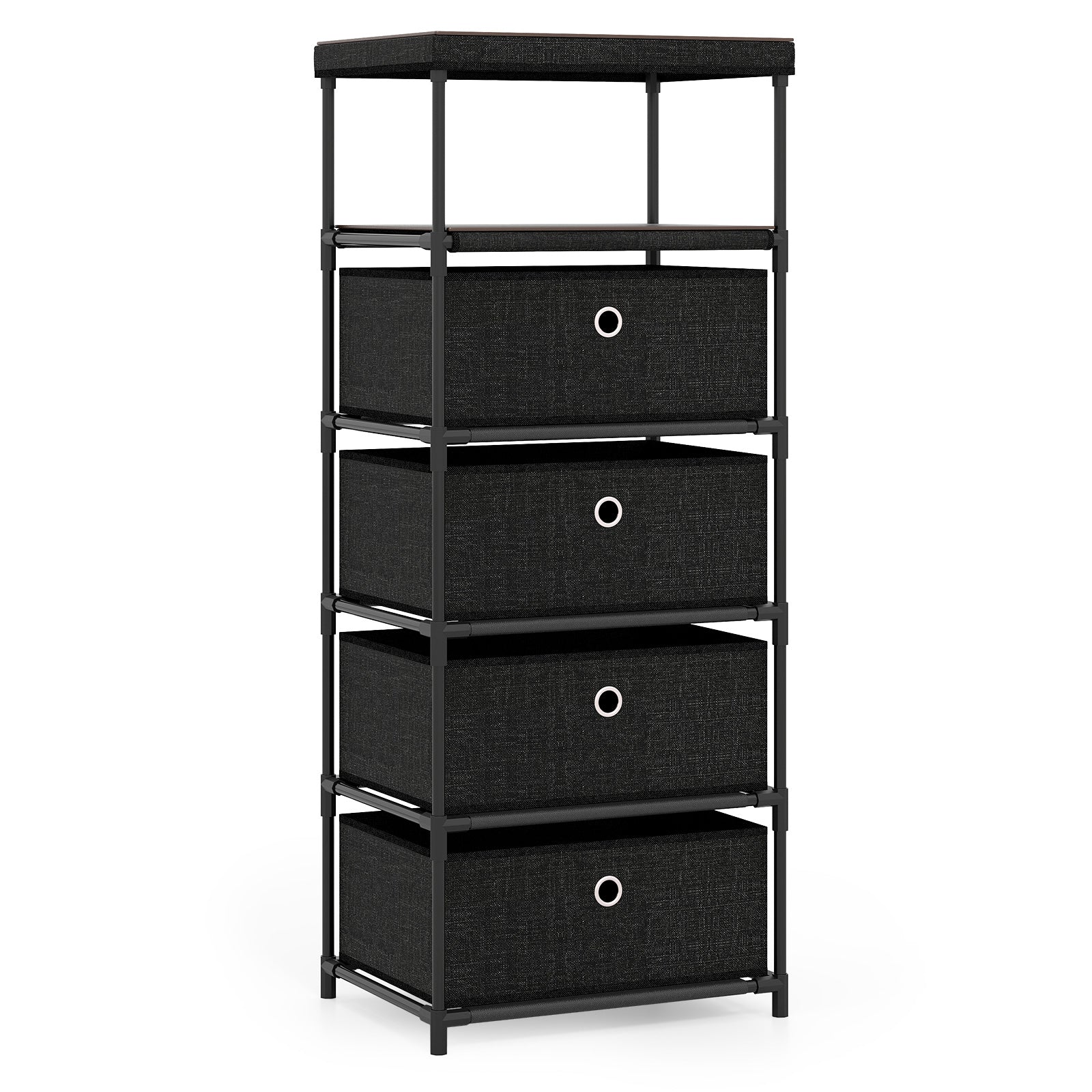 Dresser with 3/4 Drawers Fabric Storage Tower with Wood Top and Metal Frame