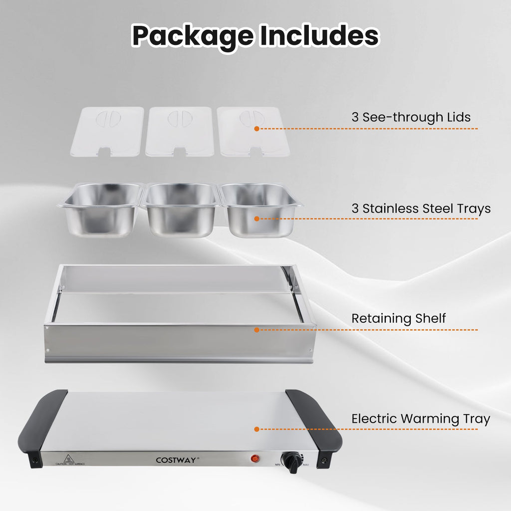 Electric Buffet Server Food Warmer with 3 Removable Trays