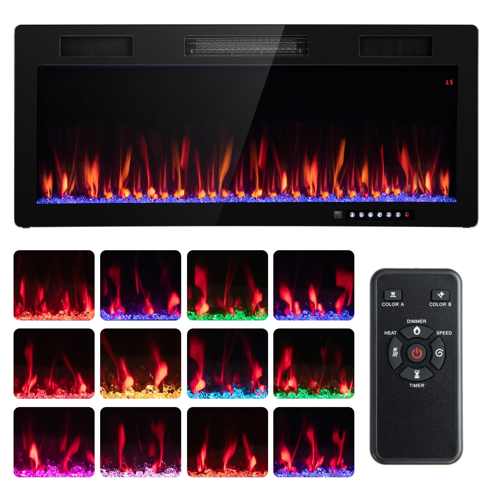 Electric Fireplace 40/50/60 Inches Recessed and Wall Mounted for 2' x 6' Stud