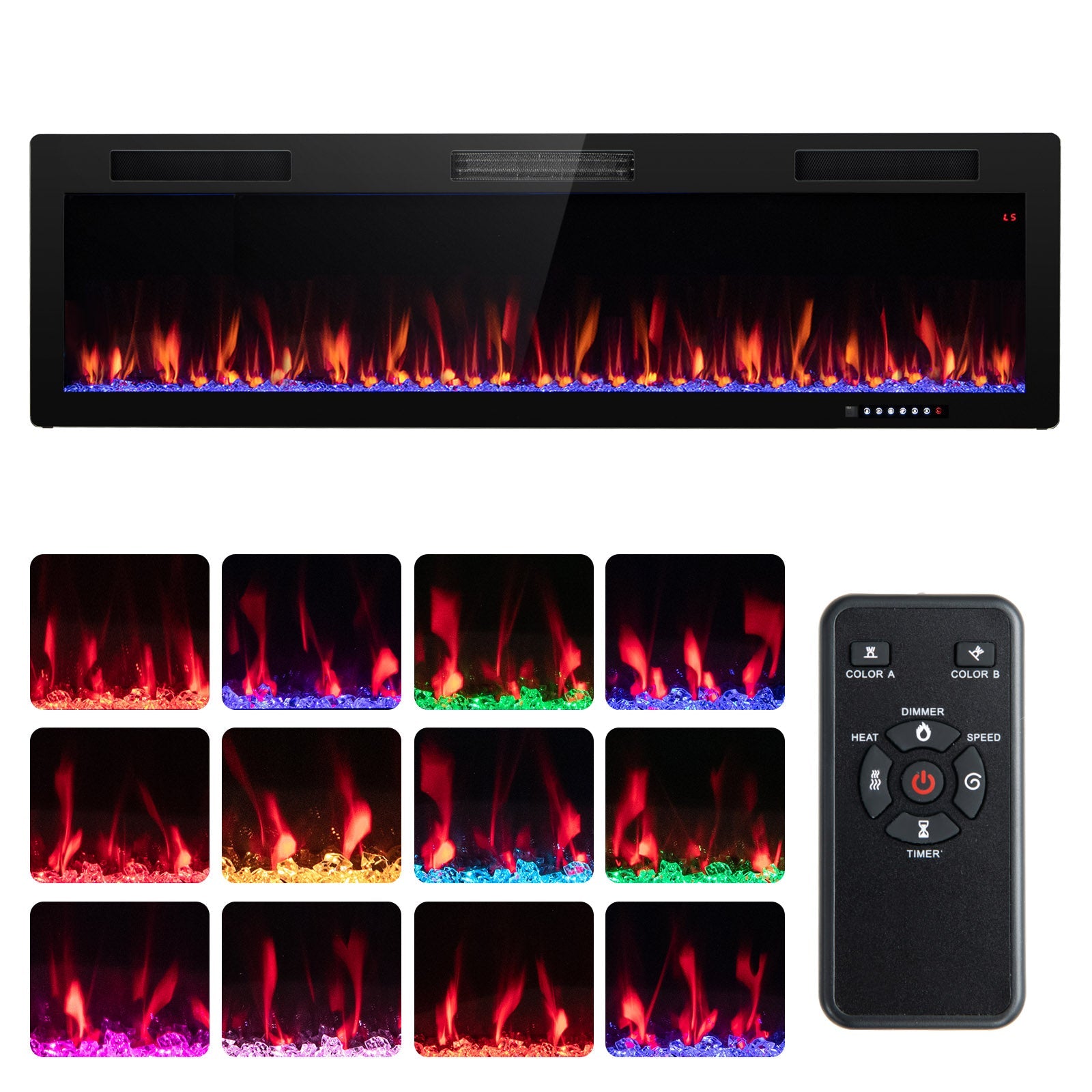 Electric Fireplace 40/50/60 Inches Recessed and Wall Mounted for 2' x 6' Stud