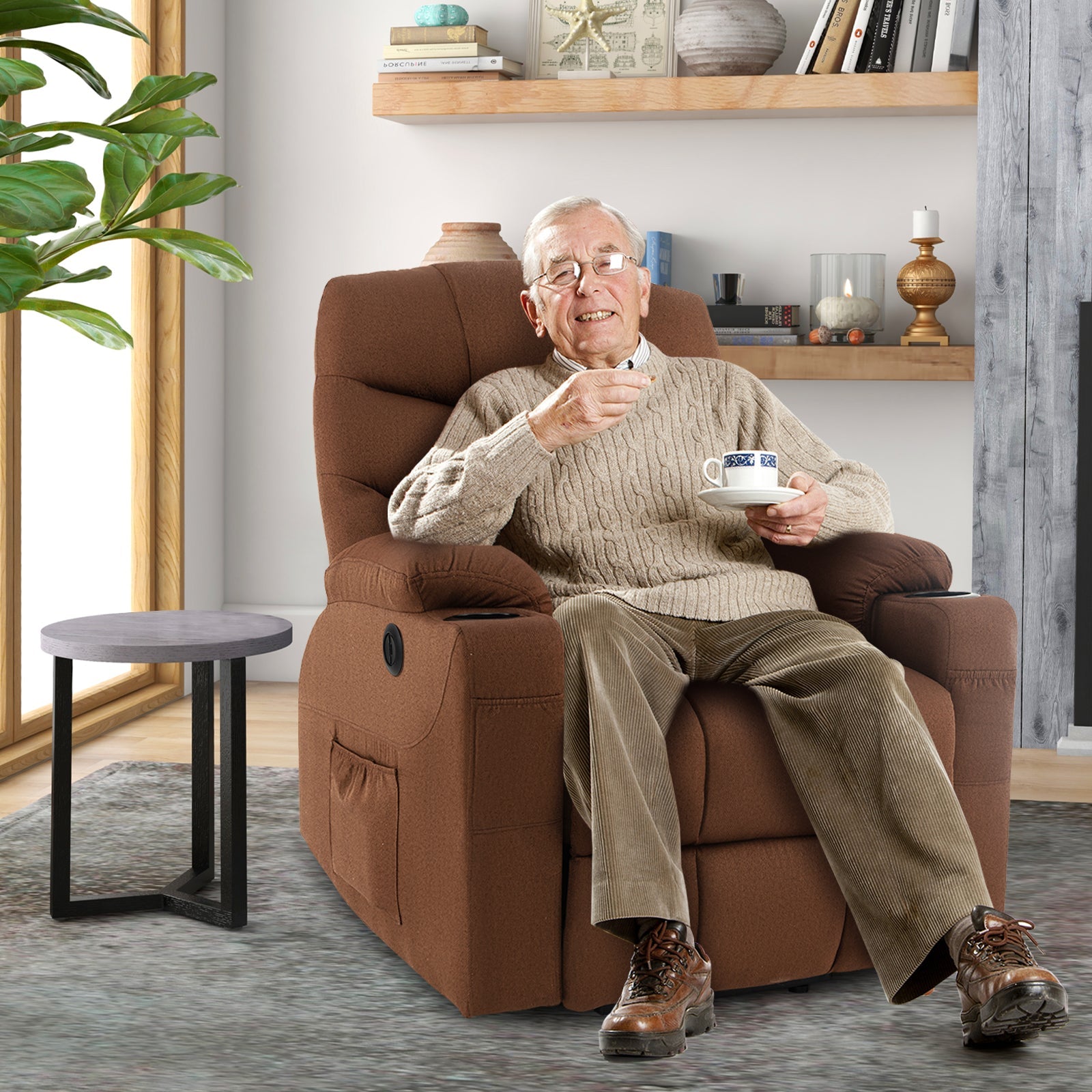 Electric Power Lift Recliner Chair with Adjustable Backrest and Footrest-Brown