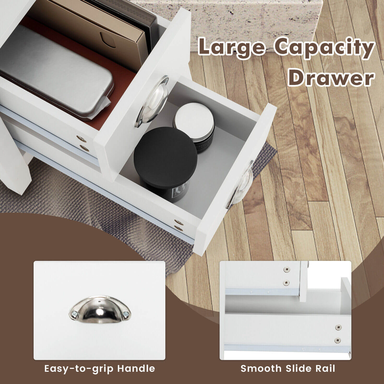 End Table Wooden with 2 Drawers and Shelf Bedside Table