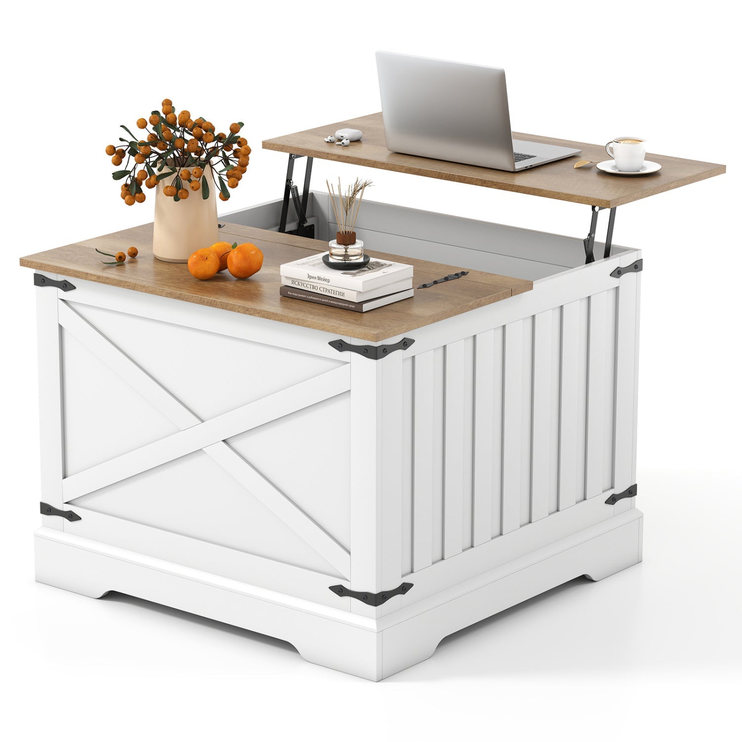 Farmhouse Lift Top Coffee Table with Hidden Storage Compartment