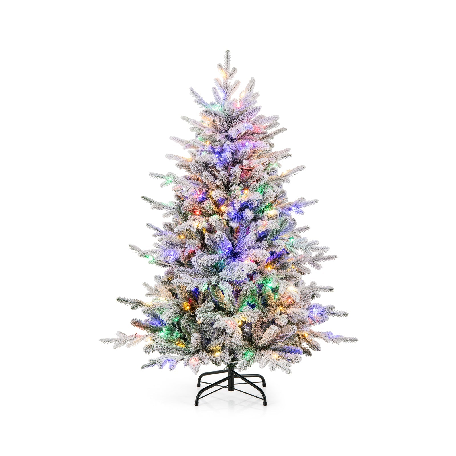 7 Feet Flocked Christmas Tree with 8 Lighting Modes and Multi-Color LED Lights