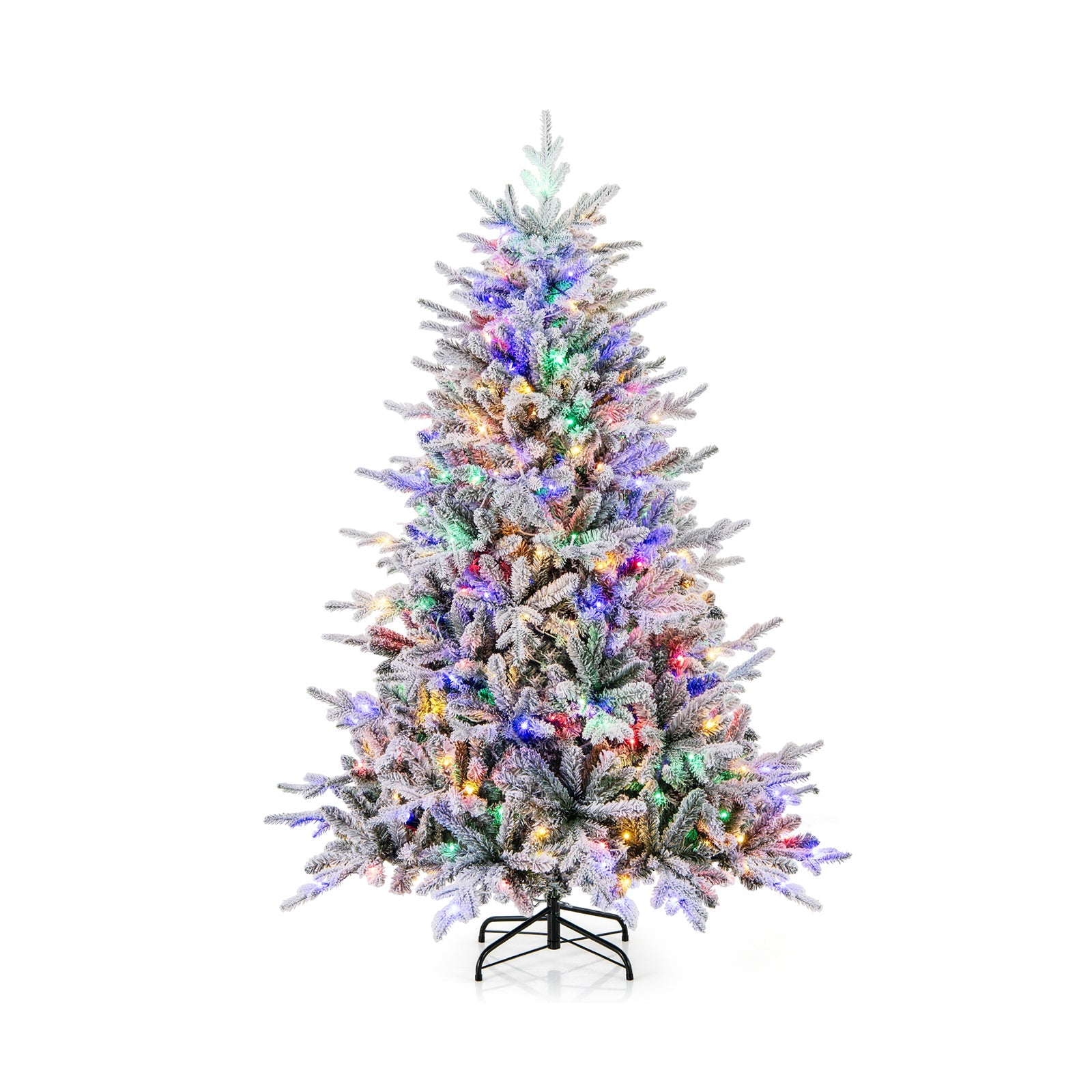 7 Feet Flocked Christmas Tree with 8 Lighting Modes and Multi-Color LED Lights
