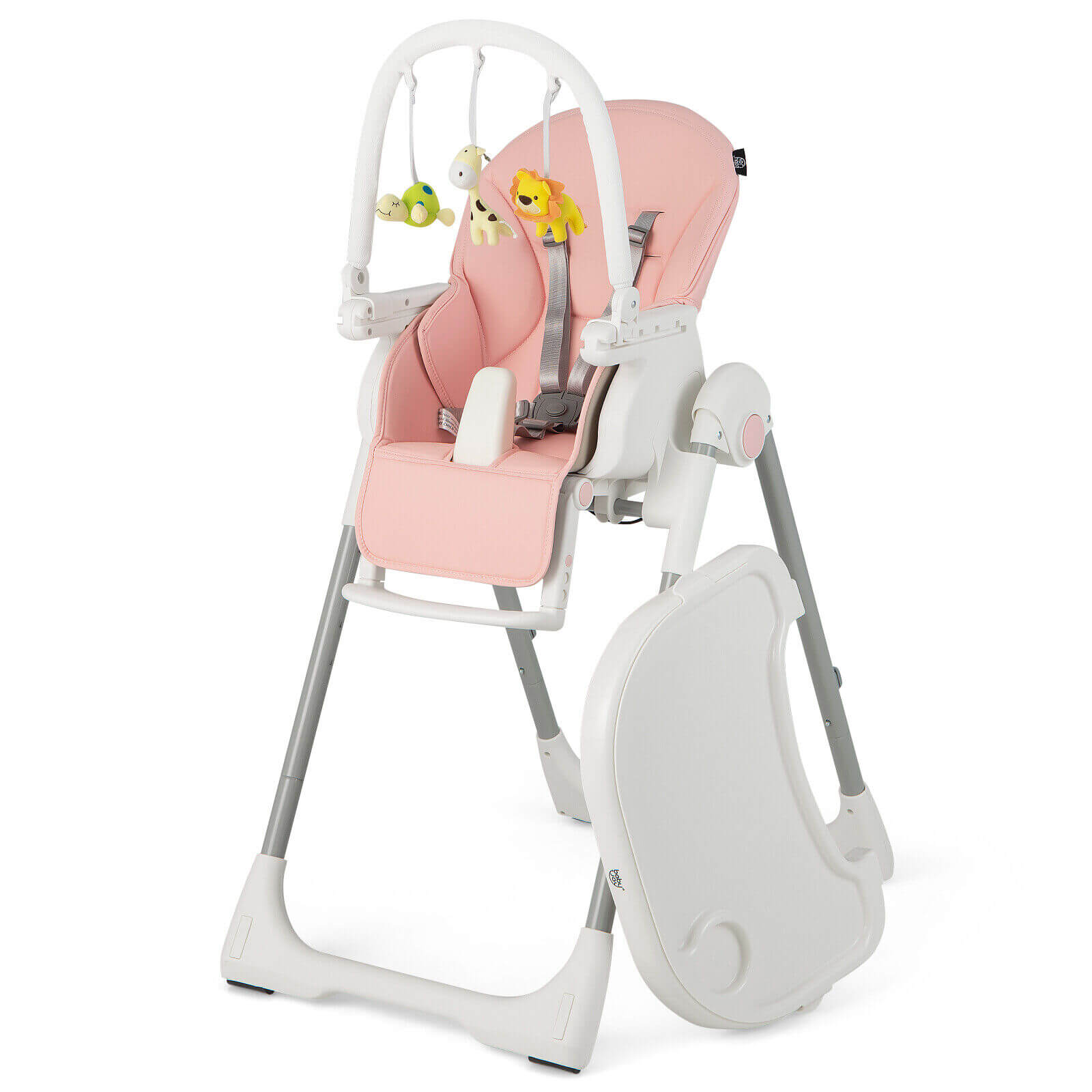 4-in-1 Foldable Baby High Chair with 7 Adjustable Heights and Free Toys Bar