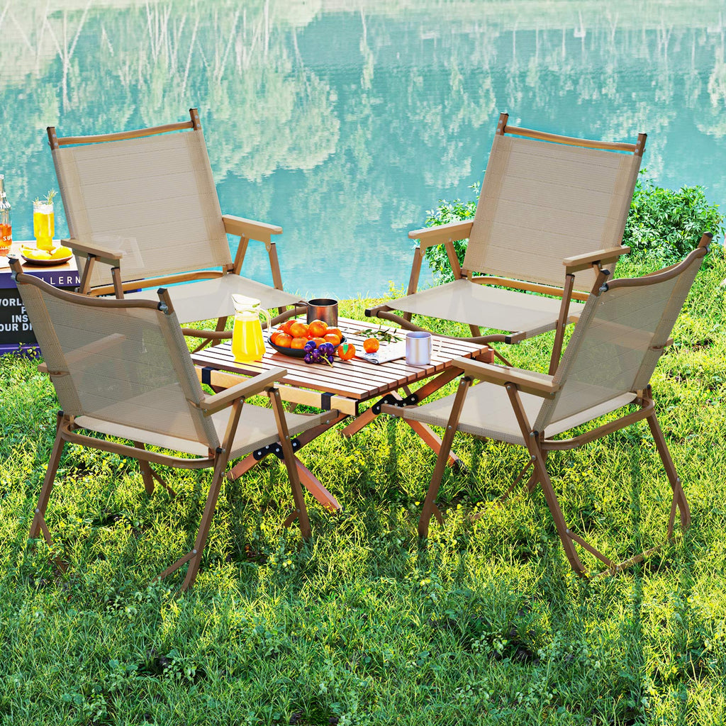 Folding Camp Chairs Set of 2 Lightweight Beach Chairs-Beige