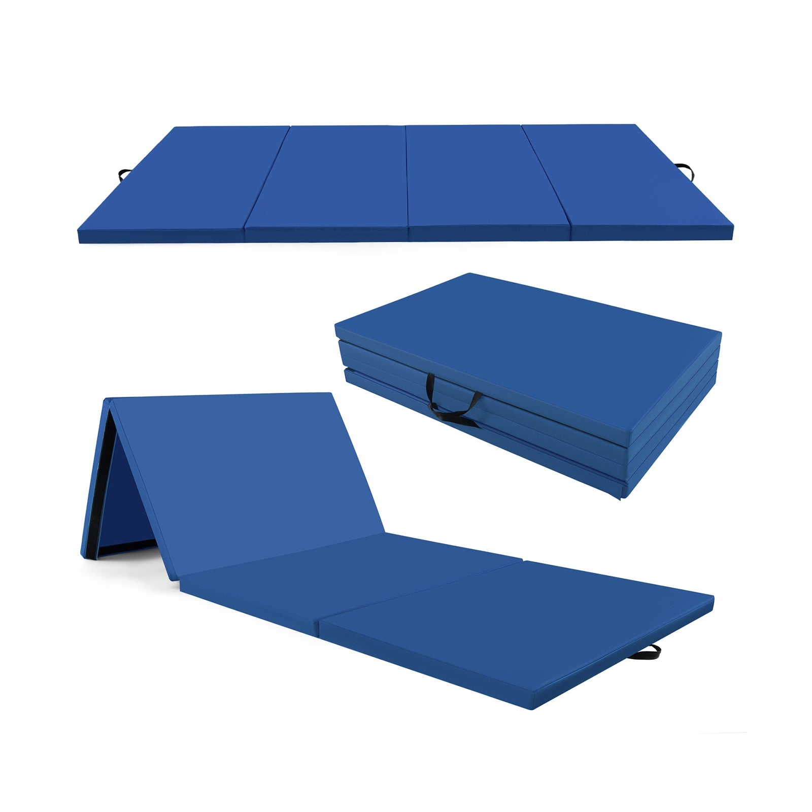 4-Panel PU Leather Folding Exercise Mat with Carrying Handles