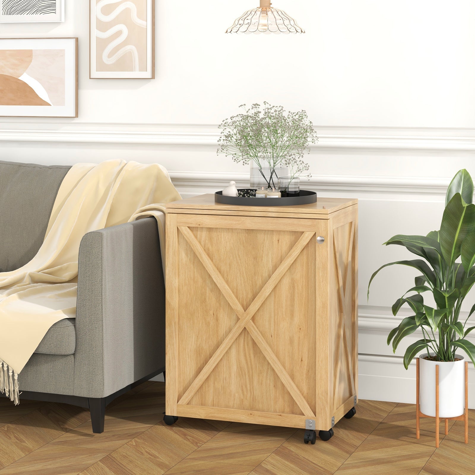 Folding Sewing Table with Storage Shelf and 5 Lockable Wheel
